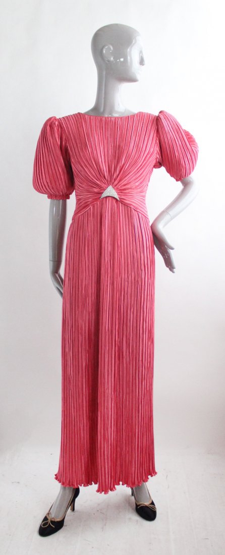 George F Couture Pink Fortuny Style Dress, 1980s (1 of 4)