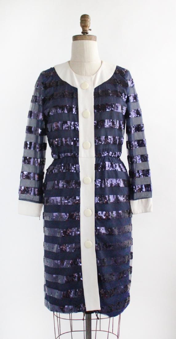 Givenchy Navy & White Sequined Dress, S/S 1989 (1 of 6)