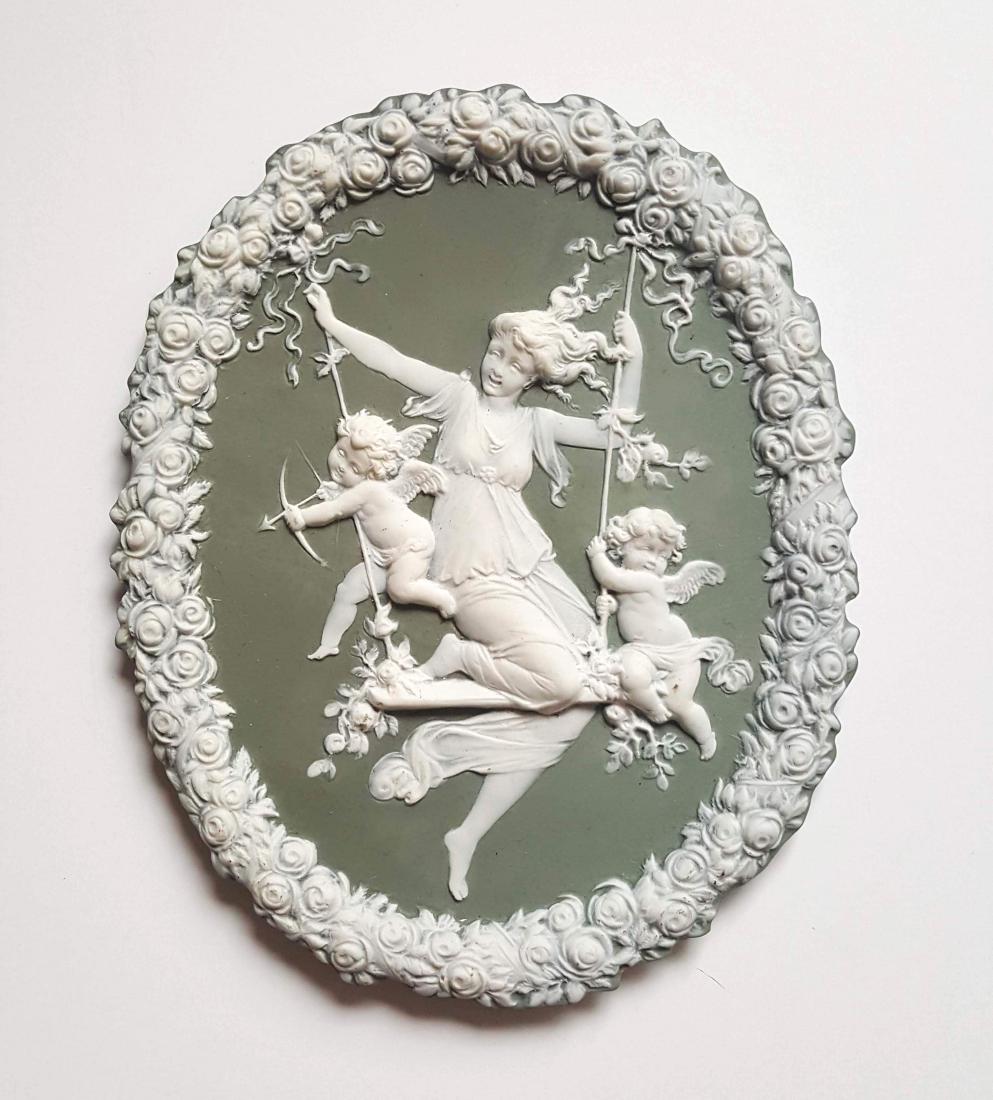 Green & White Jasperware Porcelain Plaque (1 of 2)