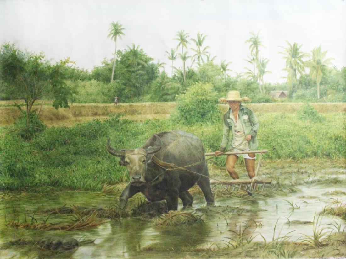 Marco Signed Farmer & Water Buffalo Painting (1 of 3)