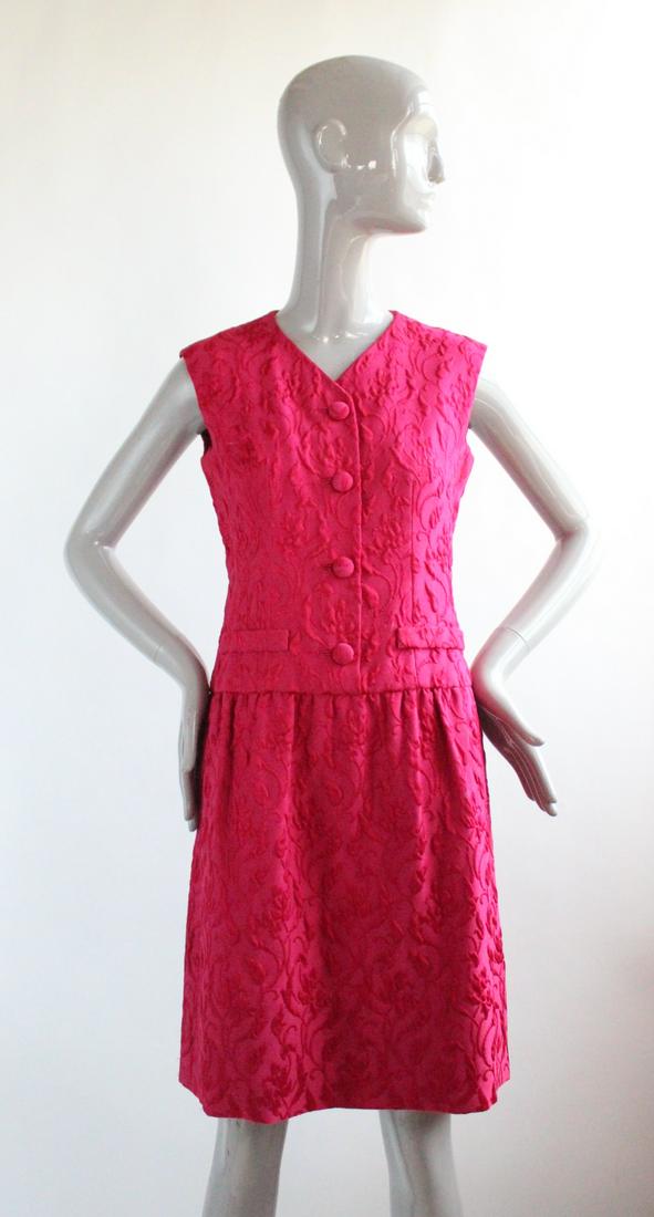 Norman Norell Pink Silk Jacquard Dress, 1960s: Norman Norell Pink Silk Jacquard Dress, 1960s.