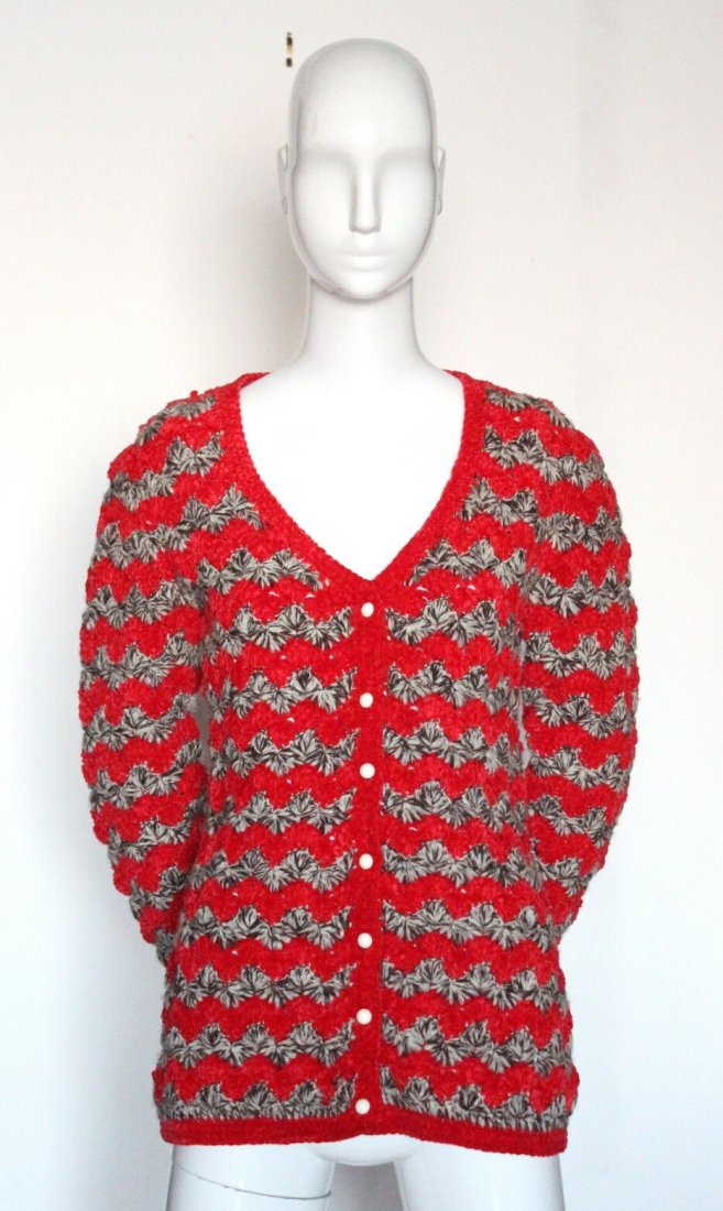 Yves Saint Laurent Red & Brown Knit Cardigan, ca.1973 (1 of 2)