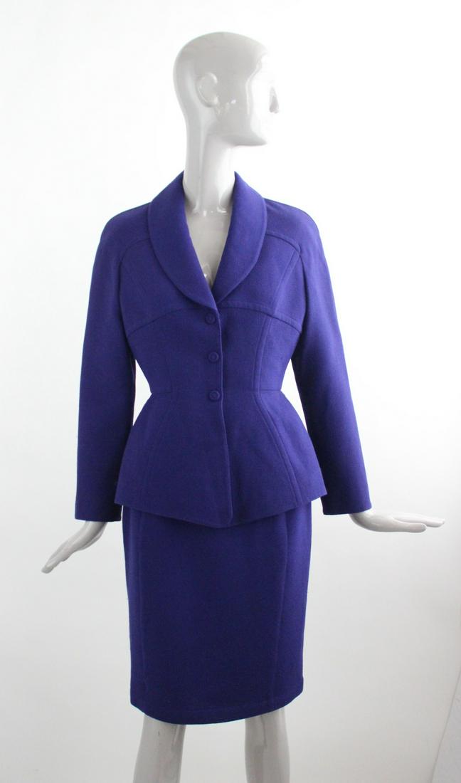 Thierry Mugler Blue Wool Crepe Suit, 1980s (1 of 4)