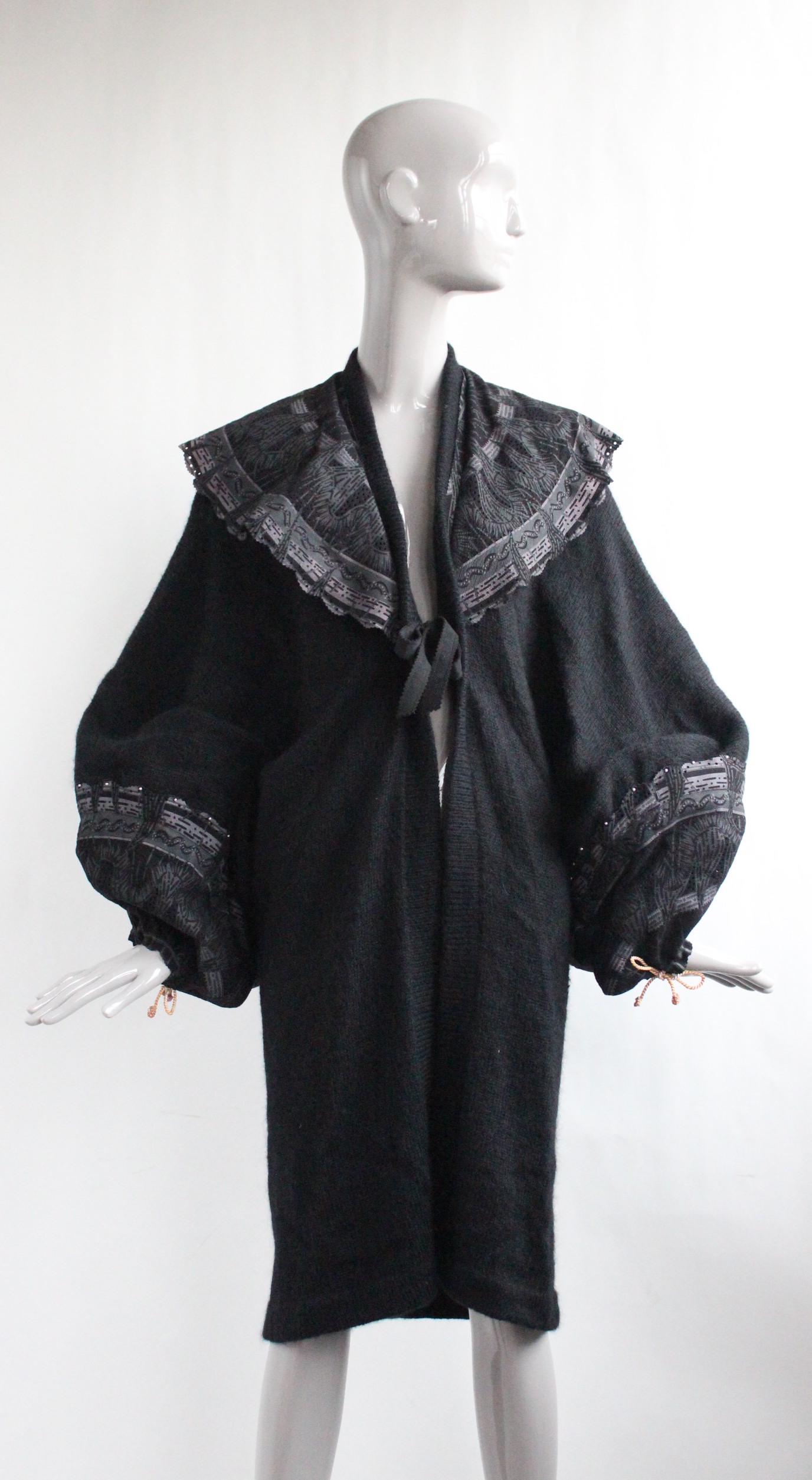 Zandra Rhodes Mohair Knit Coat with Suede Collar, 1980s (1 of 5)
