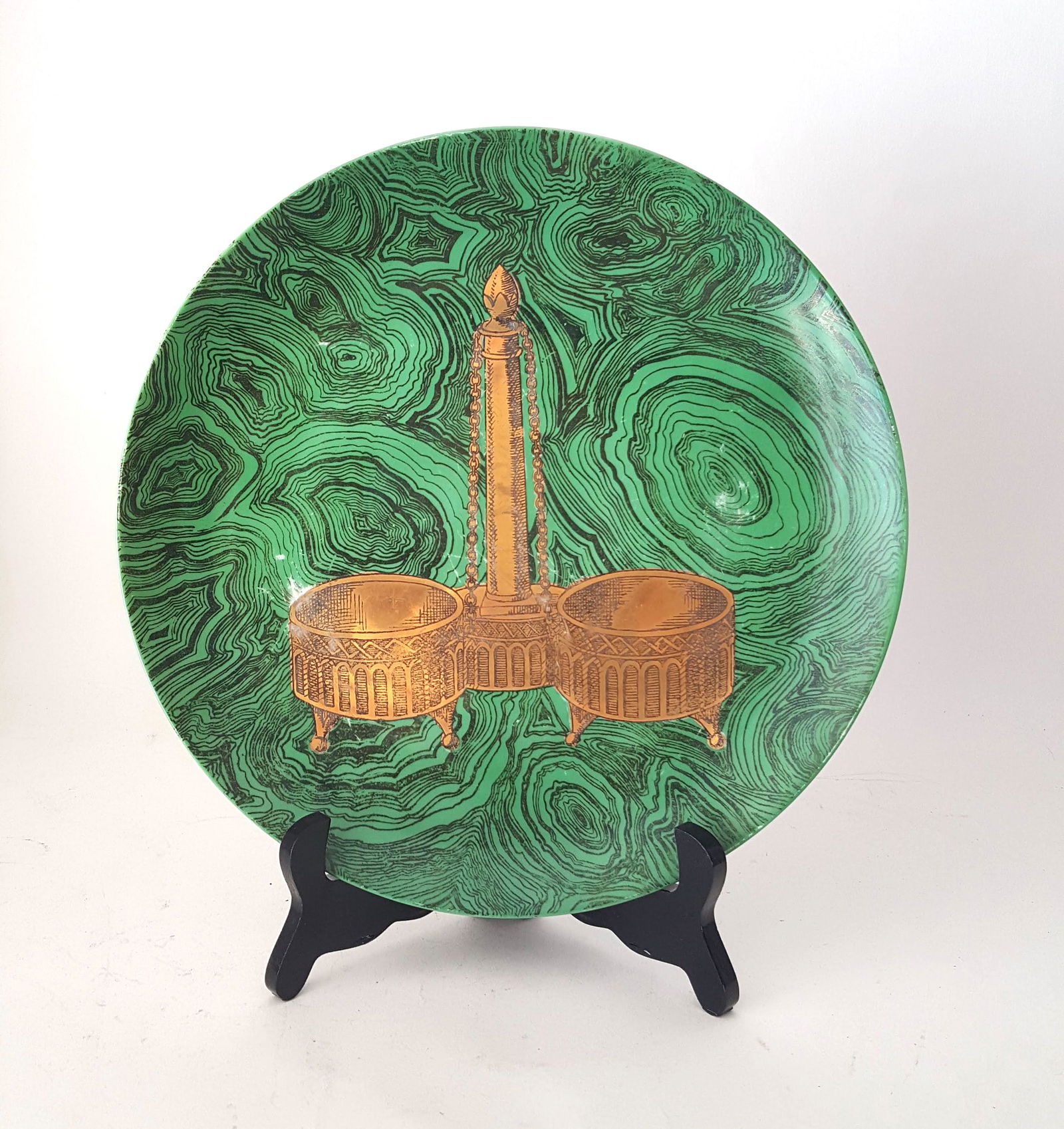 Fornasetti Stovoglie #8 Gold & Green Plate, 1955 (1 of 4)