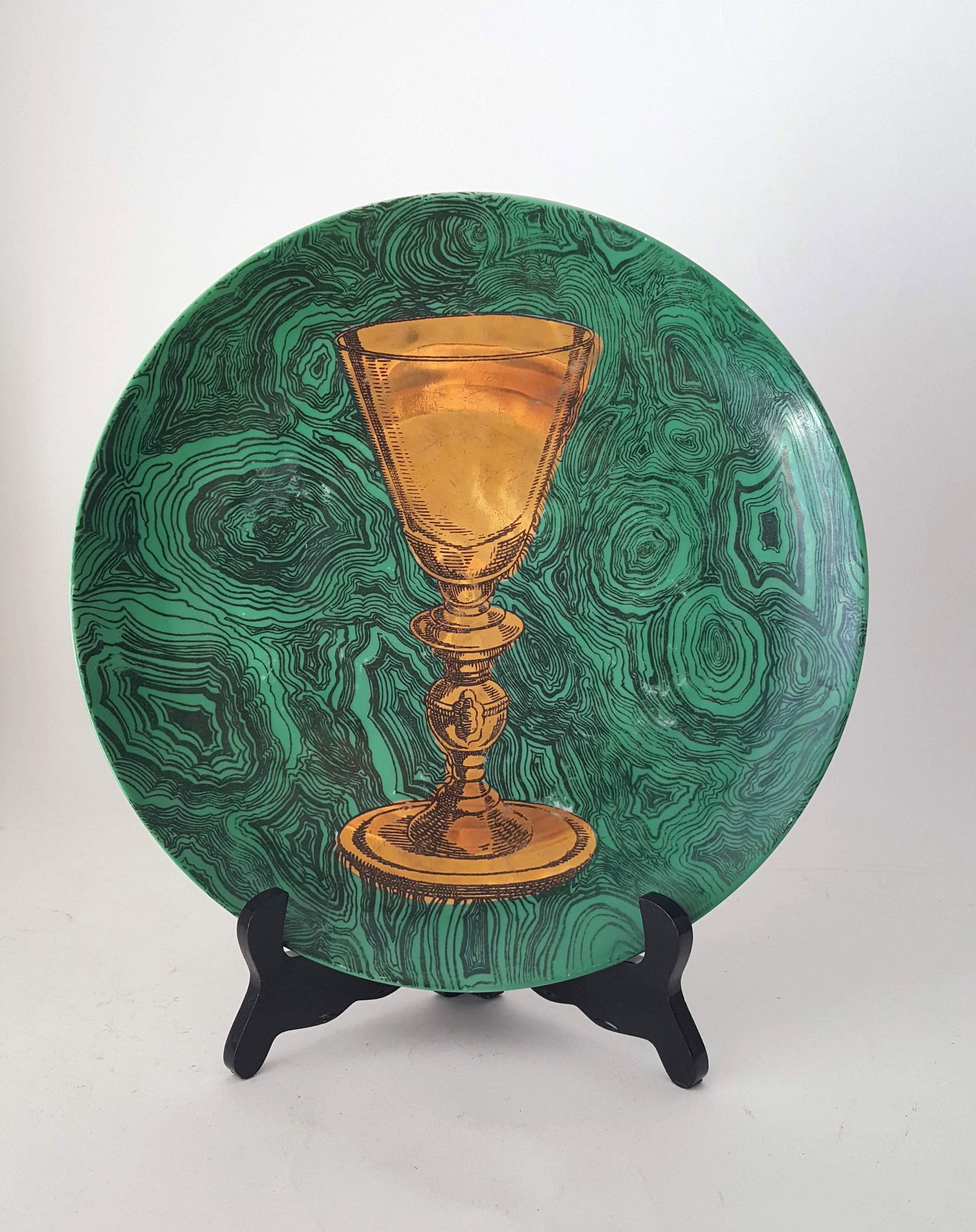 Fornasetti Stovoglie #2 Gold & Green Plate, 1955 (1 of 2)