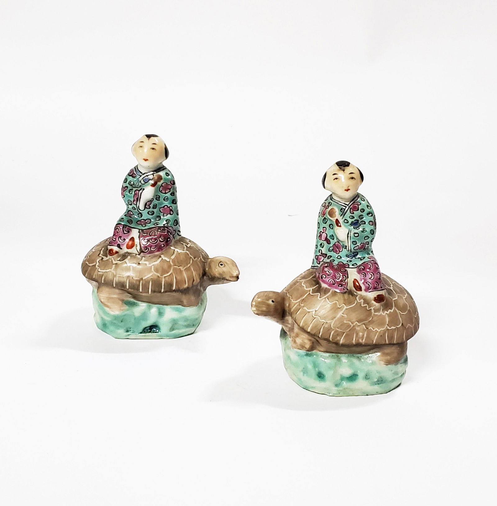 Pair of Chinese Porcelain Figures Riding Turtle (1 of 3)