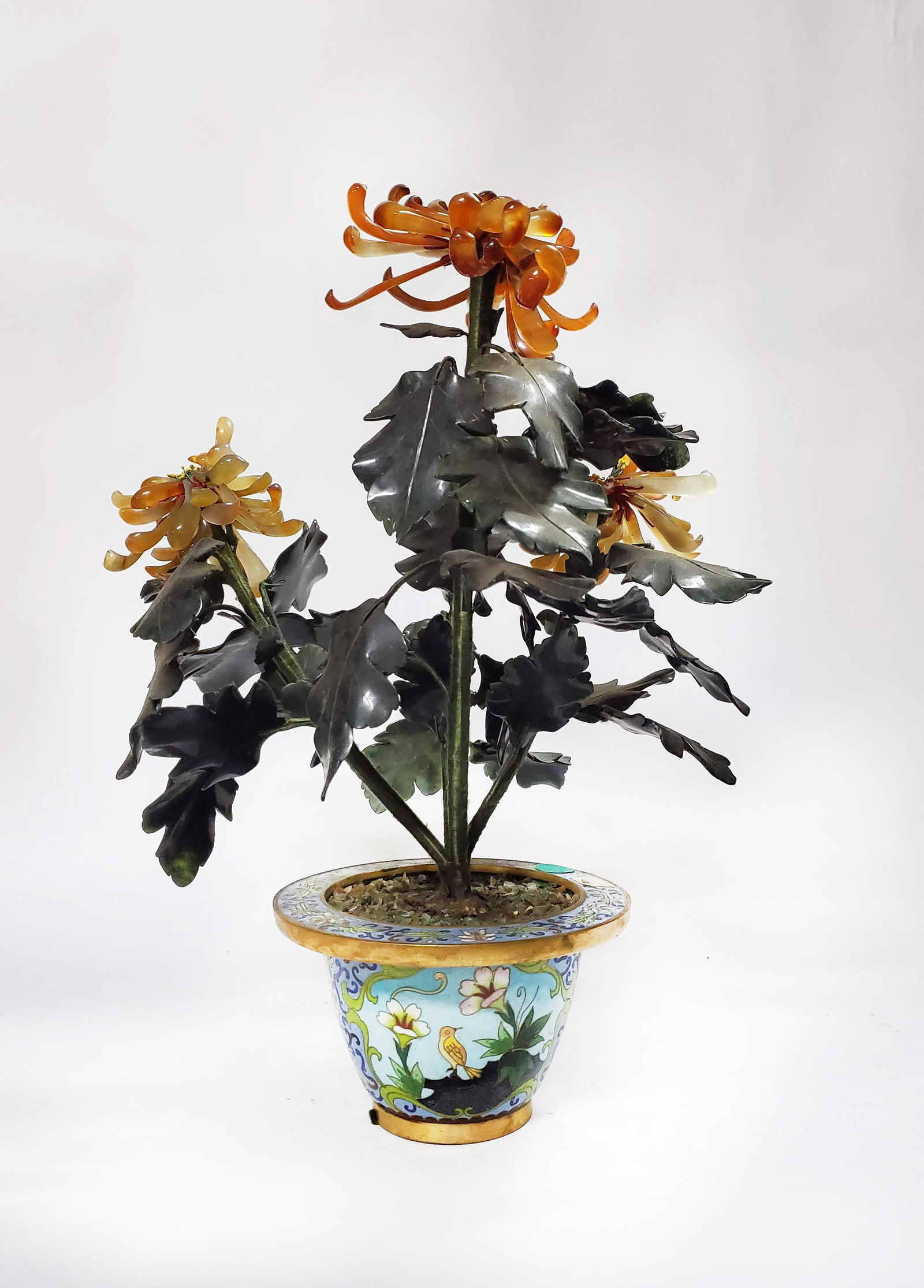 Chinese Jade Tree with Cloisonne Pot (1 of 5)