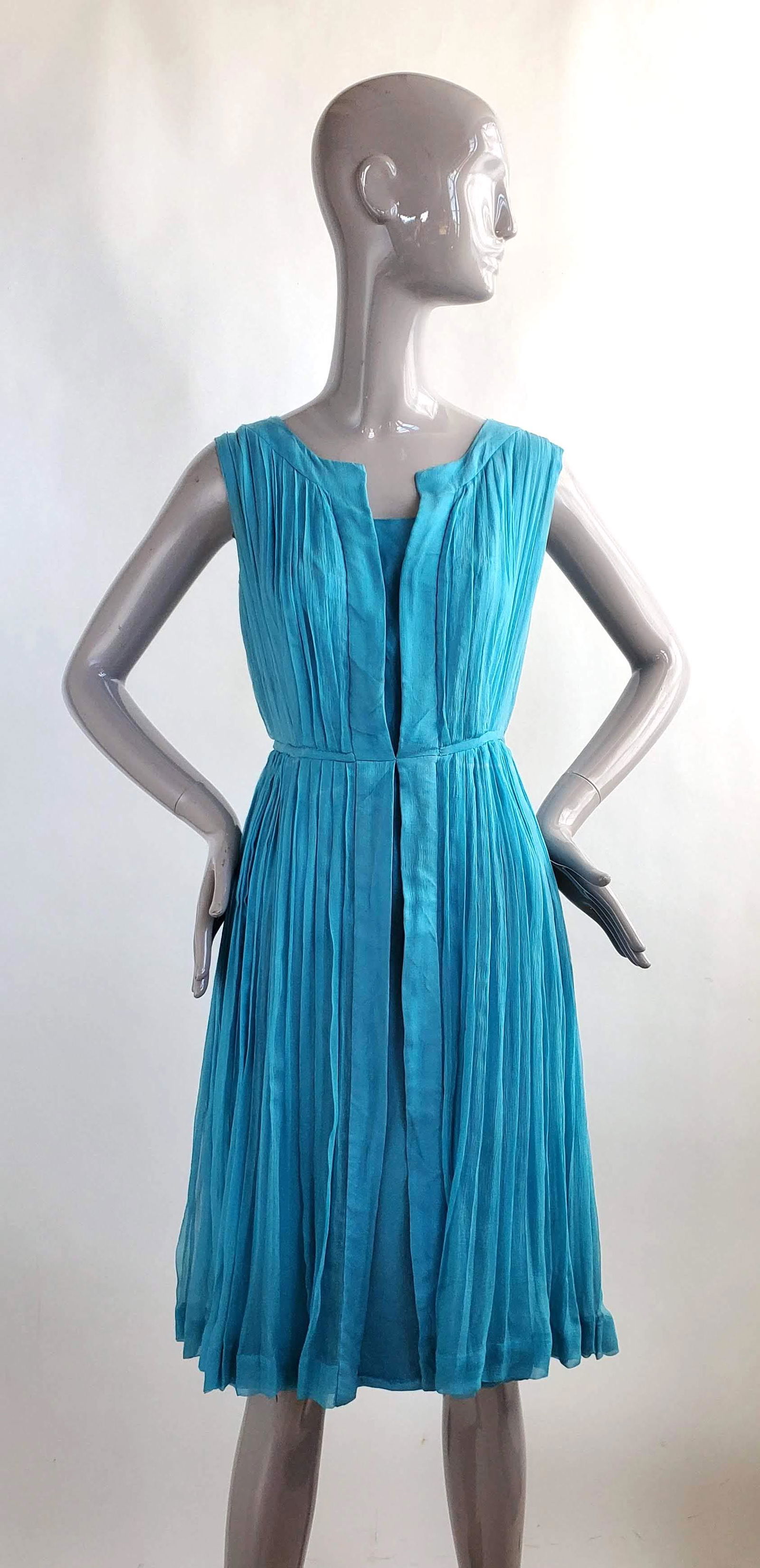 Schiaparelli Demi Couture Blue Silk Dress, ca. 1960s (1 of 5)
