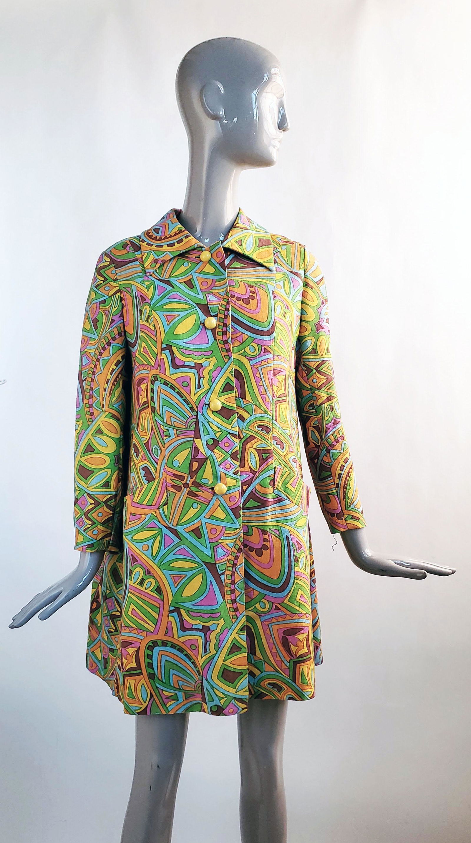 Jeanne Lanvin Psychedelic Print Linen Coat, ca. 1968 (1 of 3)