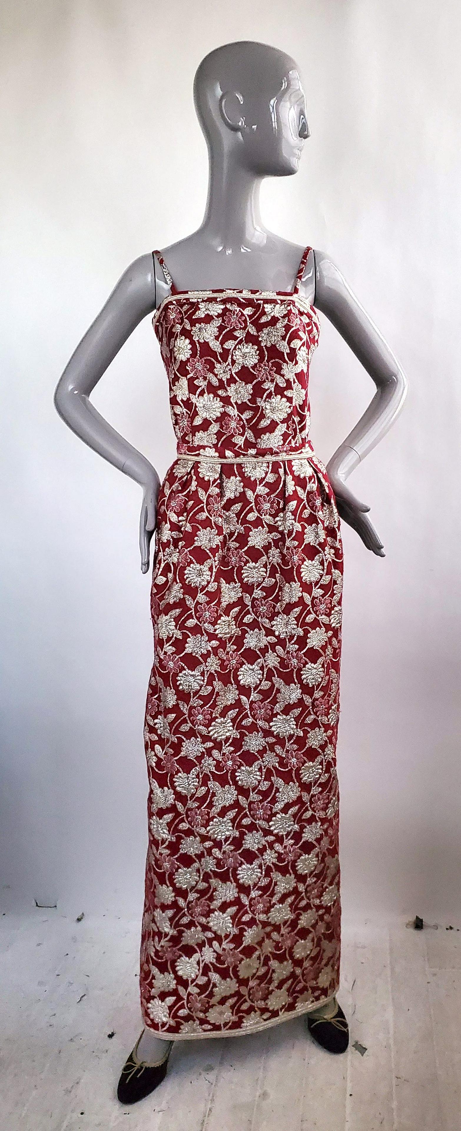 Adolfo Red & Gold Brocade 3 Pcs Dress, ca.1970s (1 of 5)