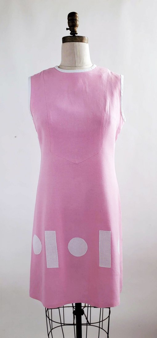 Pierre Cardin Style Pink Linen Dress, ca, 1968: Pierre Cardin Style Pink Linen Dress, ca, 1968. Unlabelled. Possibly Pierre Cardin.