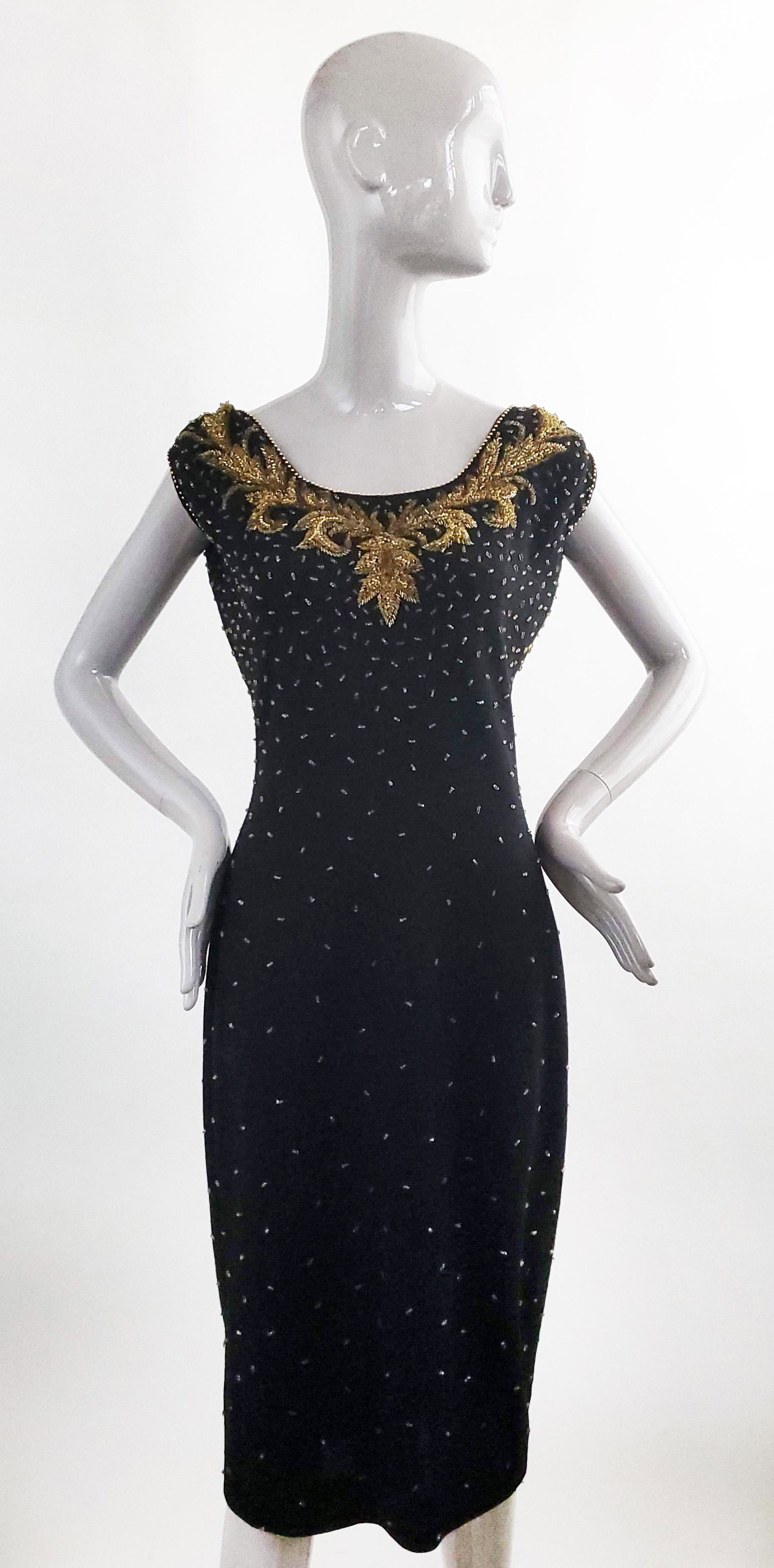 Omo Norma Kamali Embroidered Knit Dress, ca. 1980s: Omo Norma Kamali Embroidered Black Wool Knit Dress, ca. 1980s.