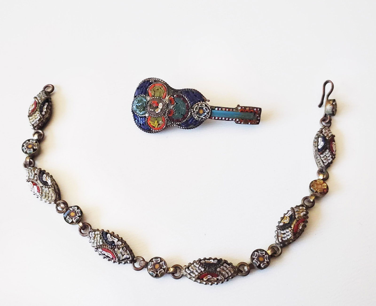 Italian Micro Mosaic Brooch & Bracelet, ca. 1940s (1 of 3)