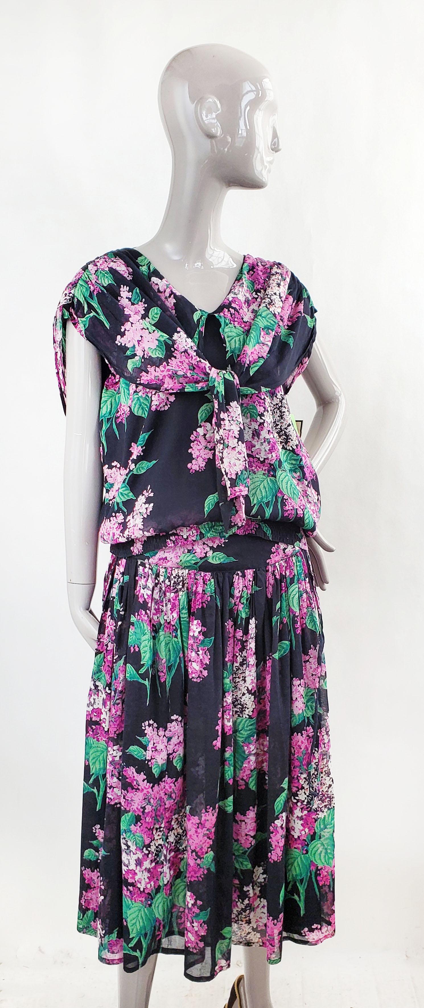 Sunbow Floral Printed Cotton Blouse & Skirt Set, 1980s (1 of 3)