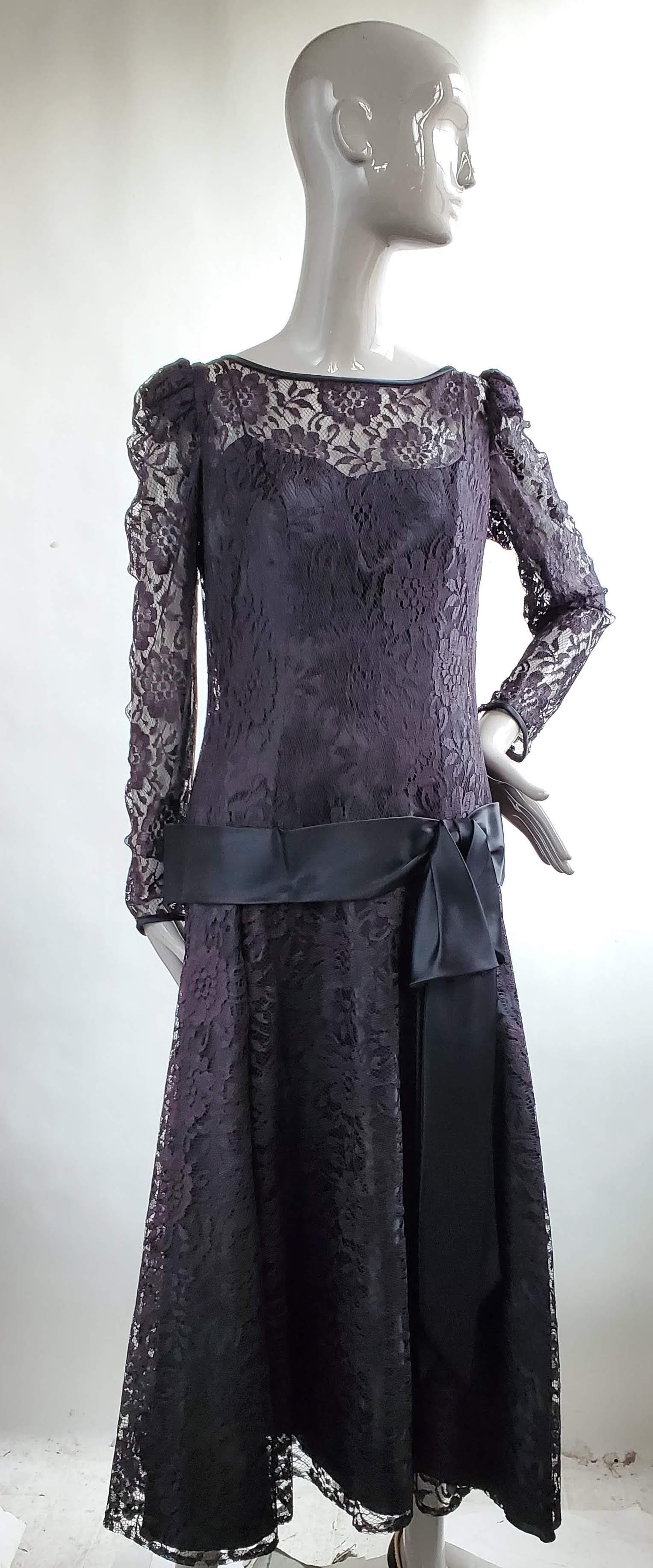 Cache Black Lace Evening Dress, ca. 1980s (1 of 2)