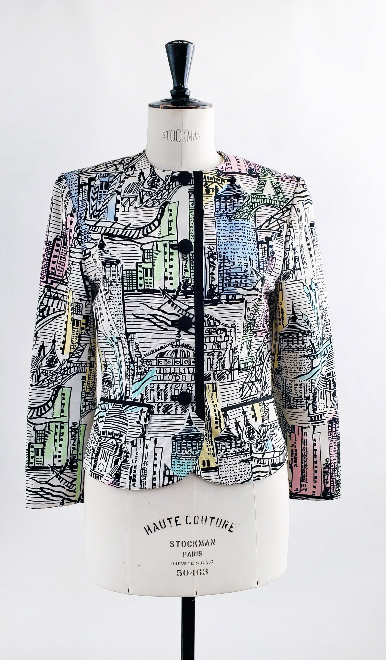 Louis Feraud City Drawing Print Jacket, ca. 1990s (1 of 3)