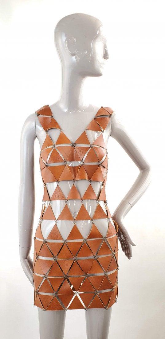 Paco Rabanne Style Custom Made Leather Dress (1 of 6)