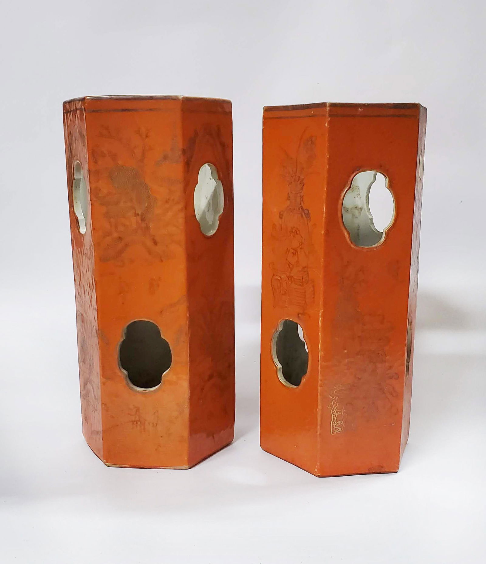 Antique Chinese Coral & Gold Painted Hat Stands, Qing (1 of 7)