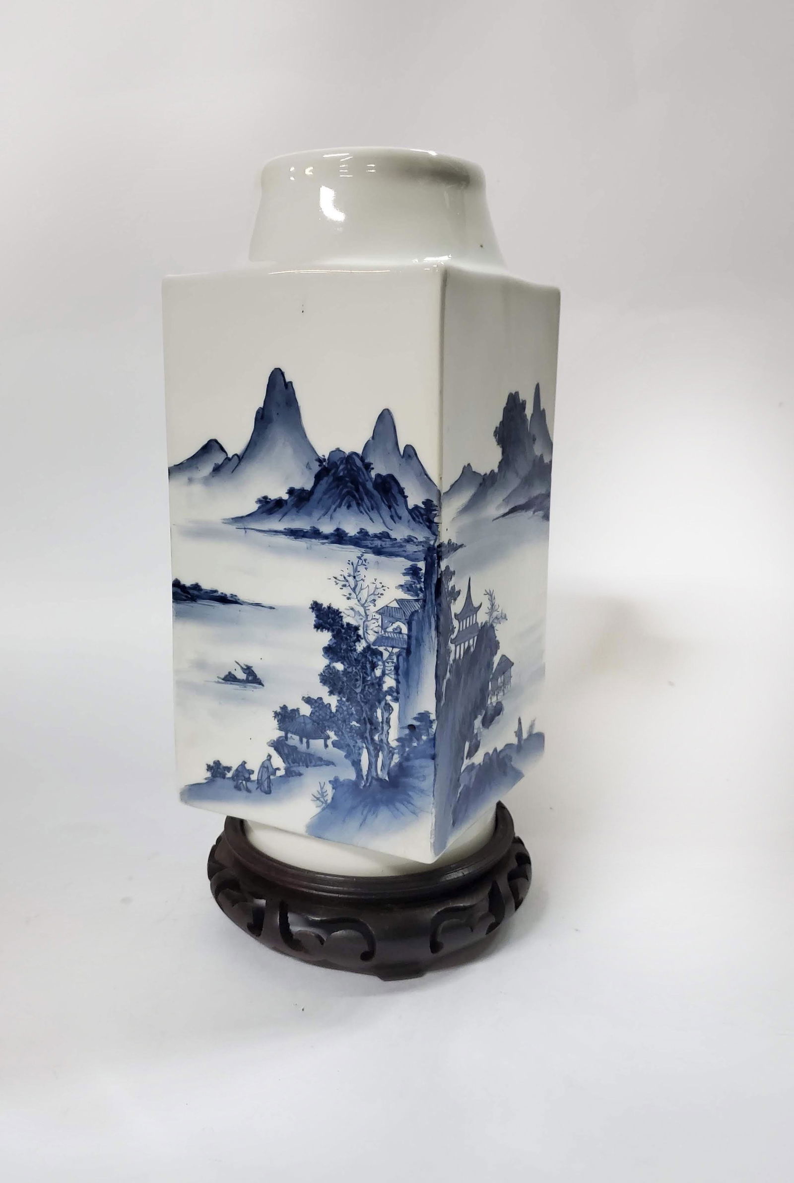 Antique Chinese Blue & White Square Vase (1 of 4)