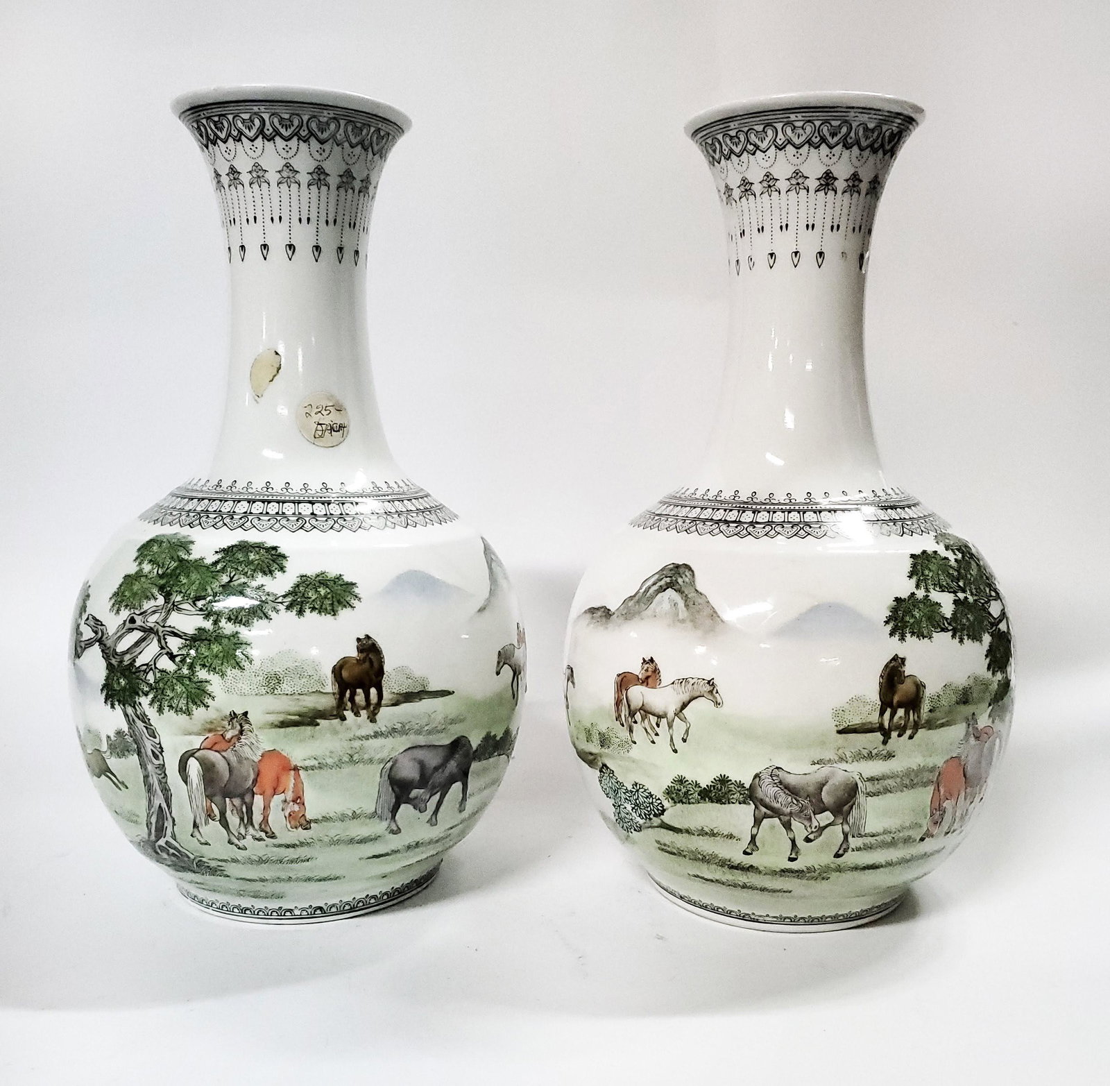 Pair of Chinese Han Painted Porcelain Vases, Jingdezhen: Pair of Chinese Han Painted Porcelain Vases with horses, 20th century. Marked Zhongguo Jingdezhen Zhi. H. 11.25in