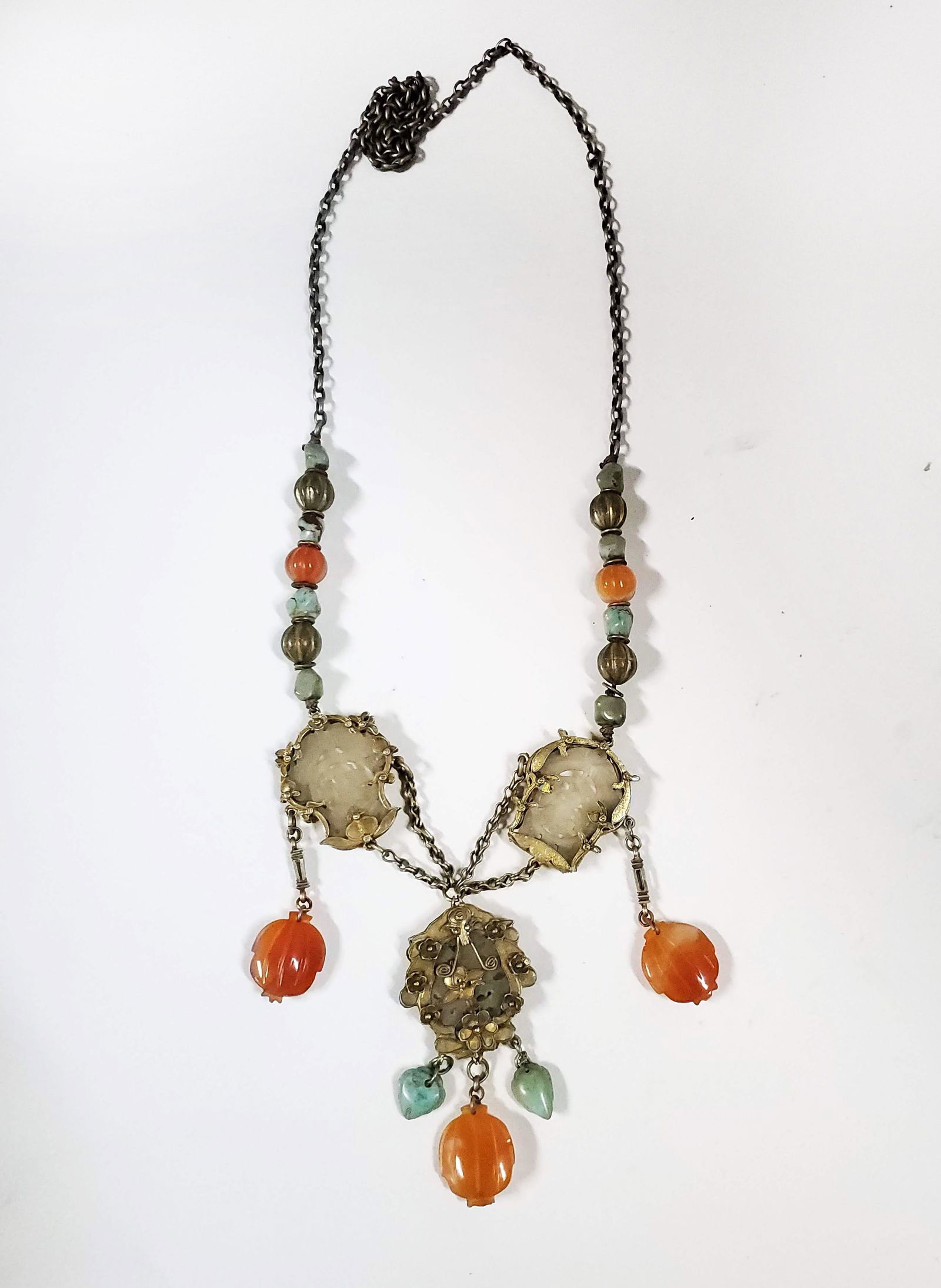 Chinese Jade, Turquoise and Agate Chain Necklace (1 of 4)
