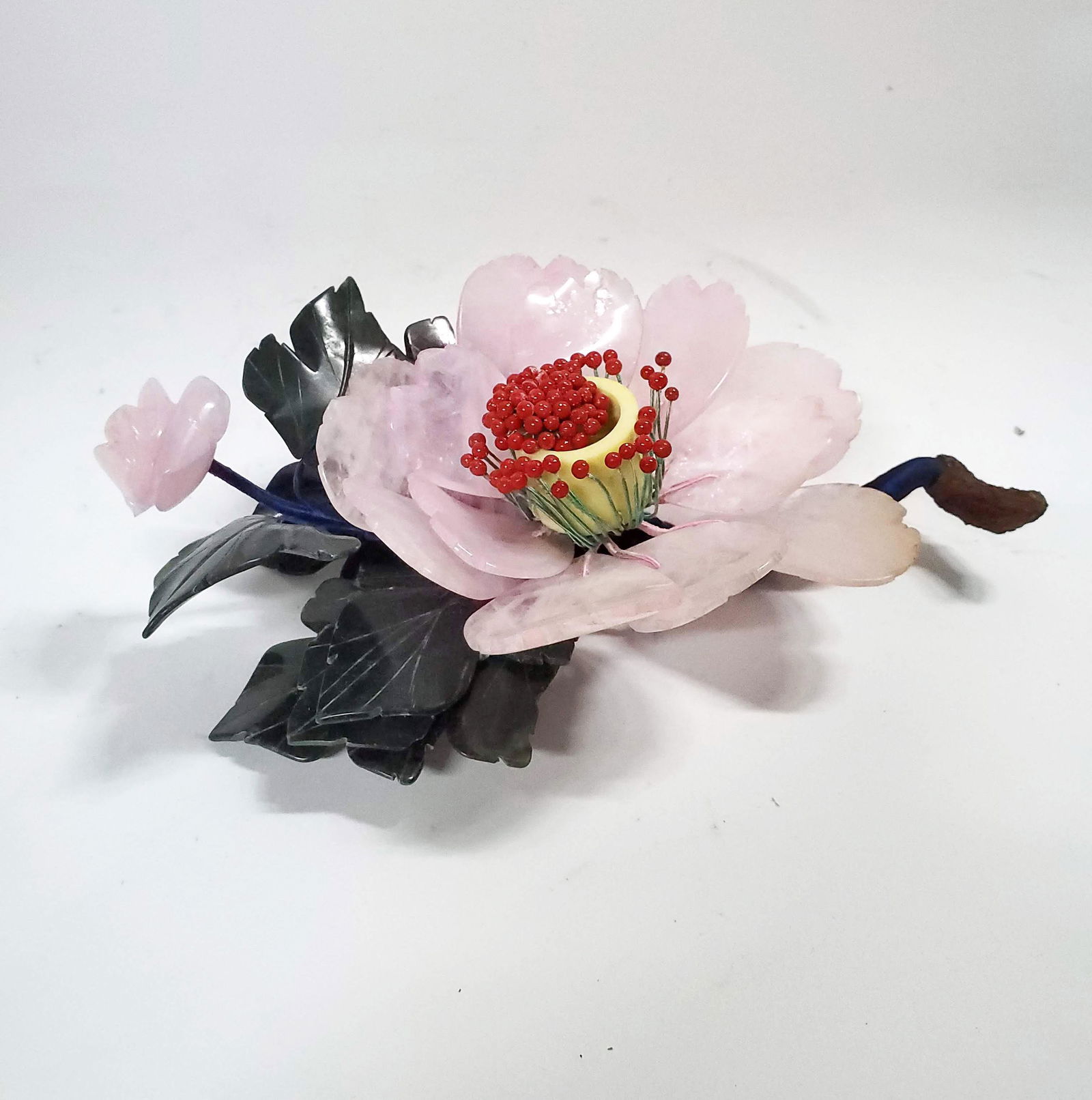 Pair of Chinese Jade & Rose Quartz Candle Holders (1 of 2)