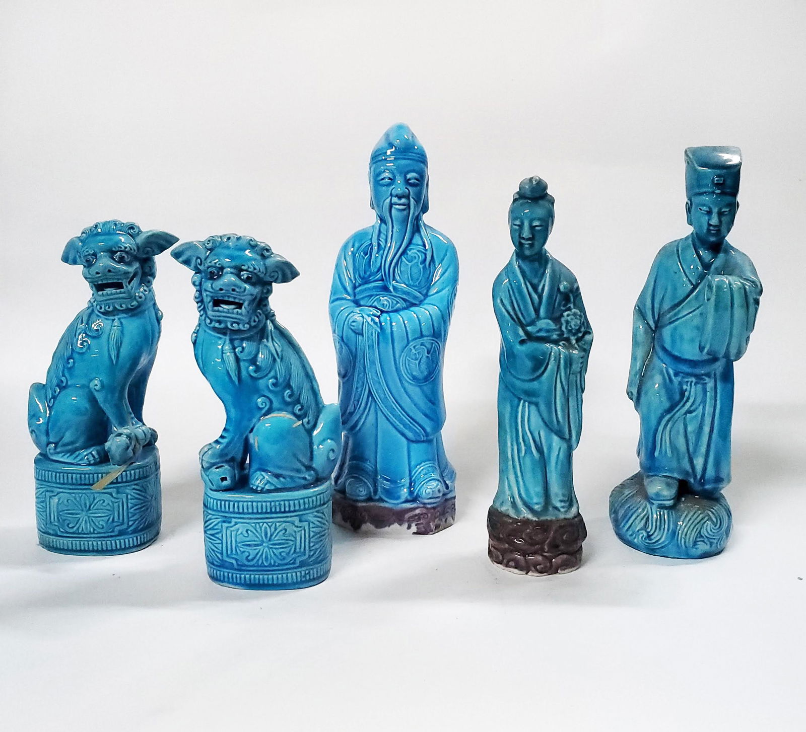 5 Chinese Export Turquoise Glaze Ceramic Figures (1 of 5)
