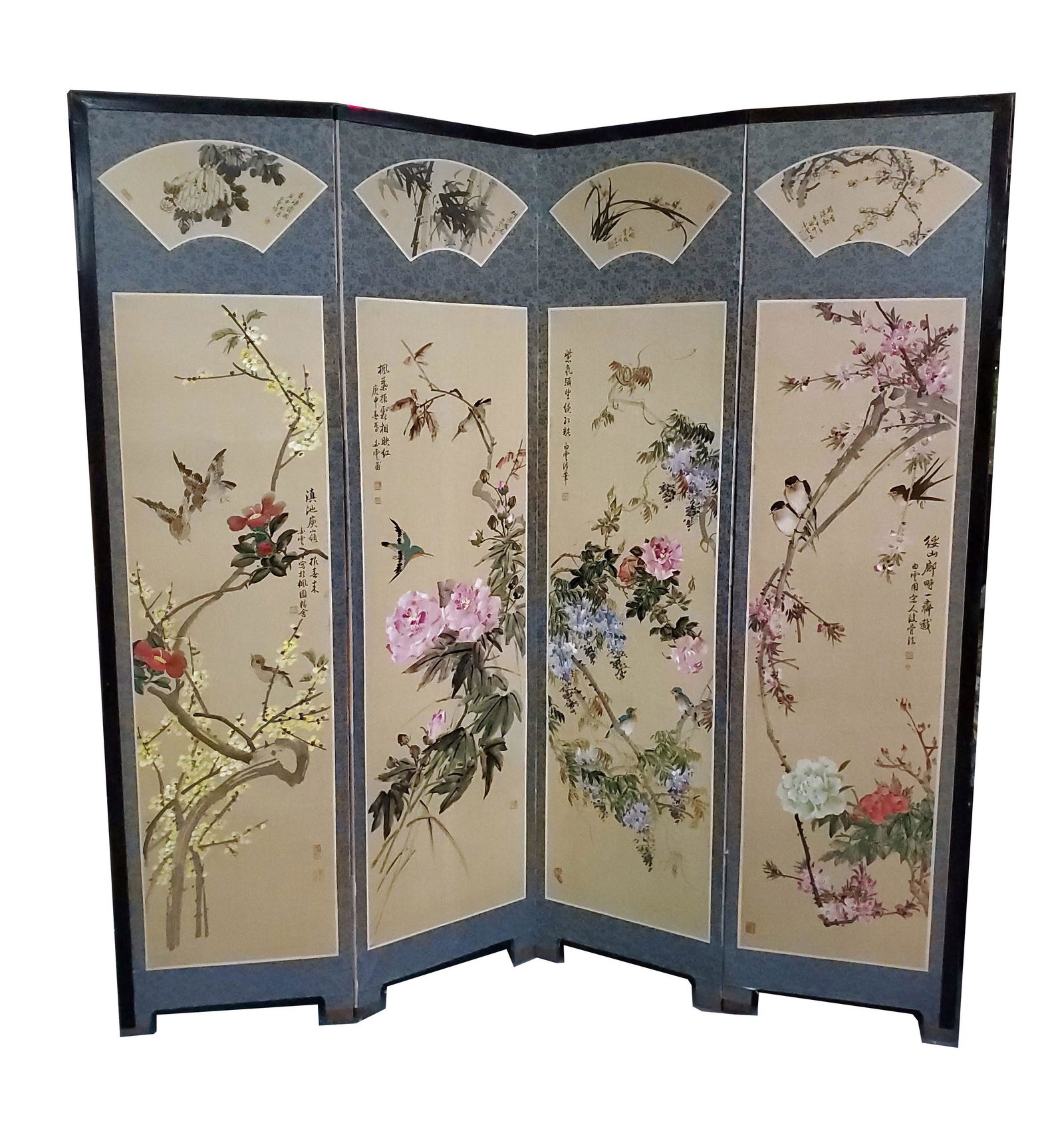 Chinese Double Sided Painted Silk Screen (1 of 8)