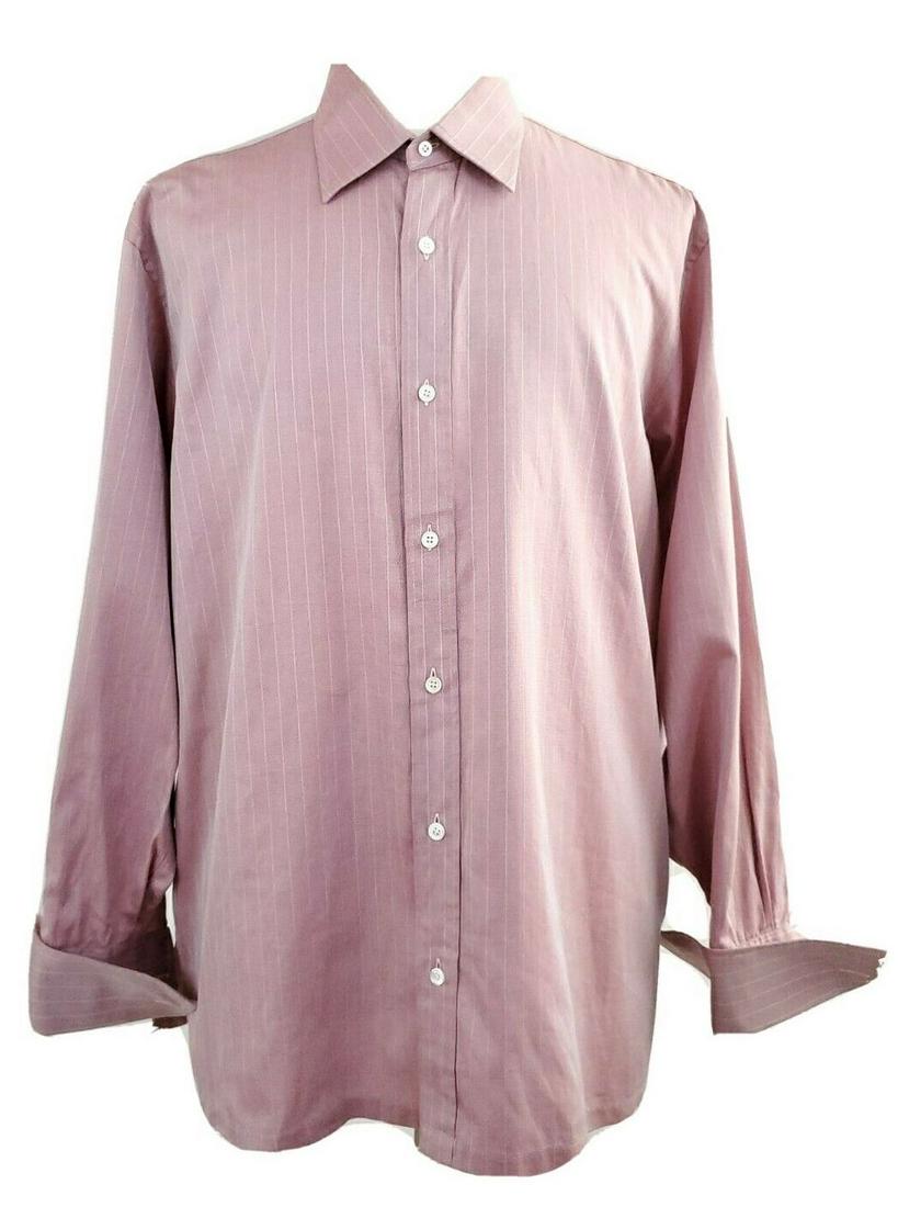 Charvet Place Vendome Paris Men's Shirt Sz L: Charvet 28 Place Vendome Paris Pink & Gray Striped Cotton French Cuff Shirt, ca.2000s. Size L / 17 1/2. Made in France. Armpit to armpit 27\" Shoulder to shoulder 21\" Sleeve inseam 22\" Shoulder to e