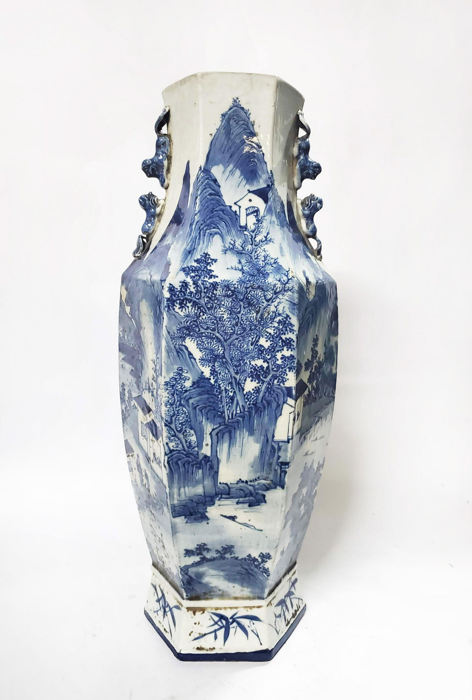 Antique Chinese Blue & White Hexagon Vase with (1 of 9)