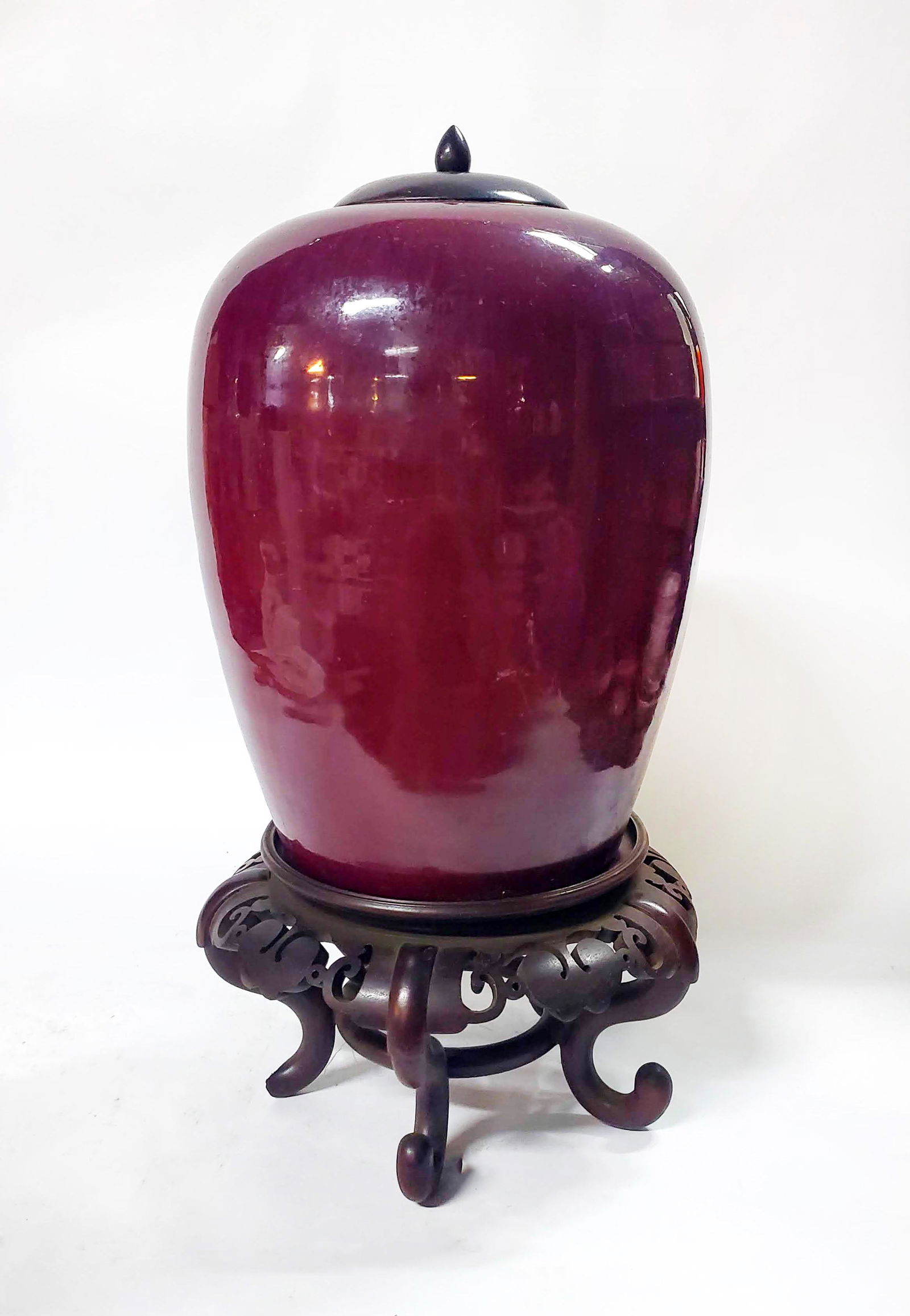 Antique Chinese Purple Flambe Glazed Jar w Stand (1 of 8)