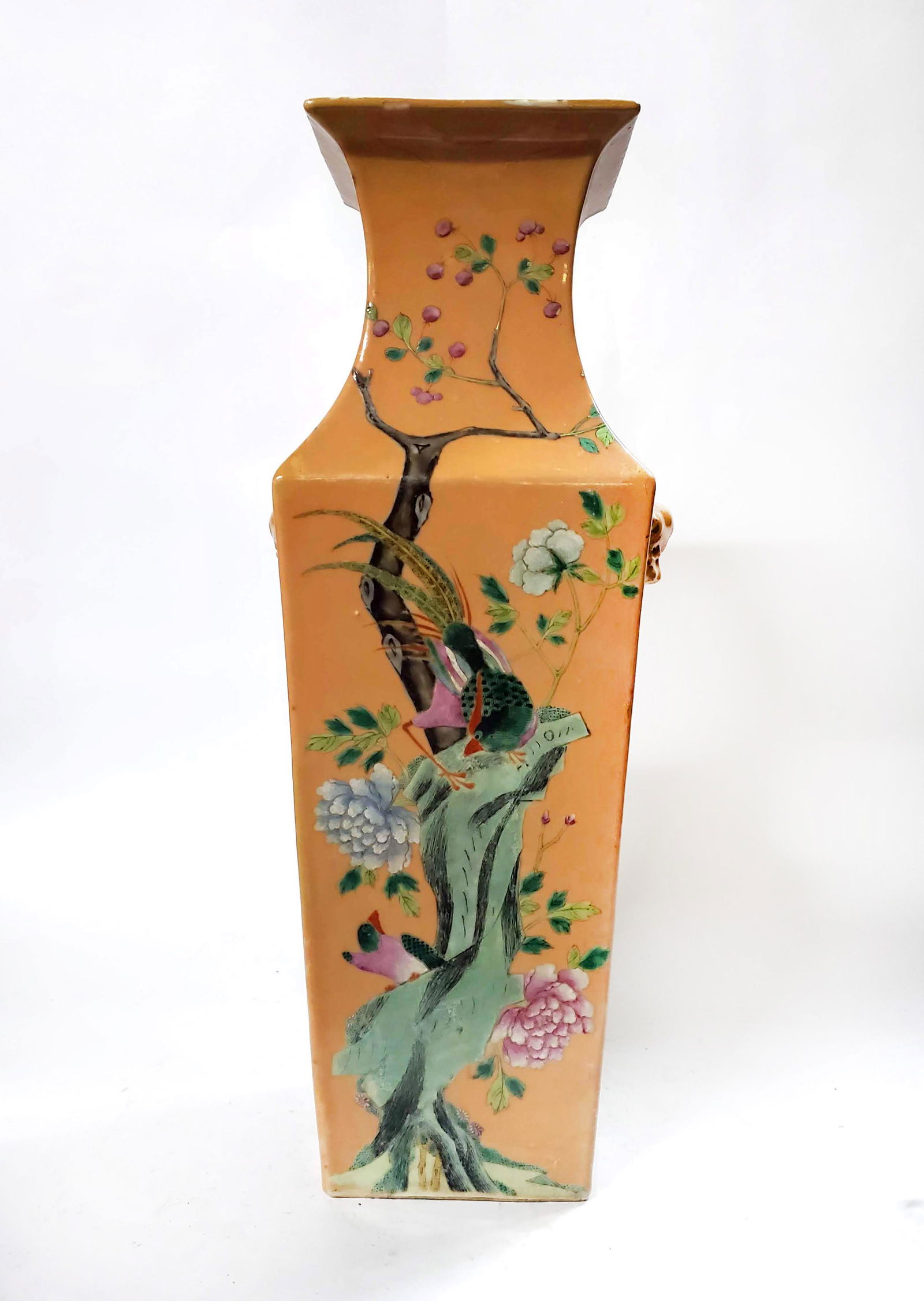 Antique Chinese Famille Rose Coral Ground Square Vase (1 of 10)