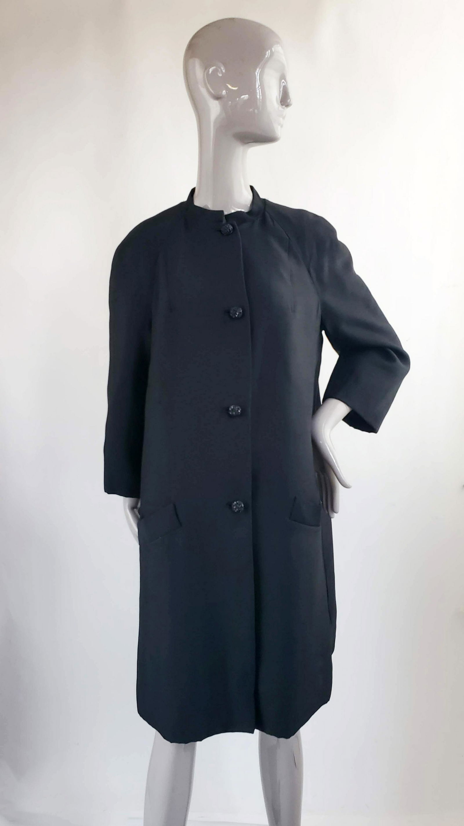 Christian Dior London Black Silk Coat, 1960s (1 of 3)