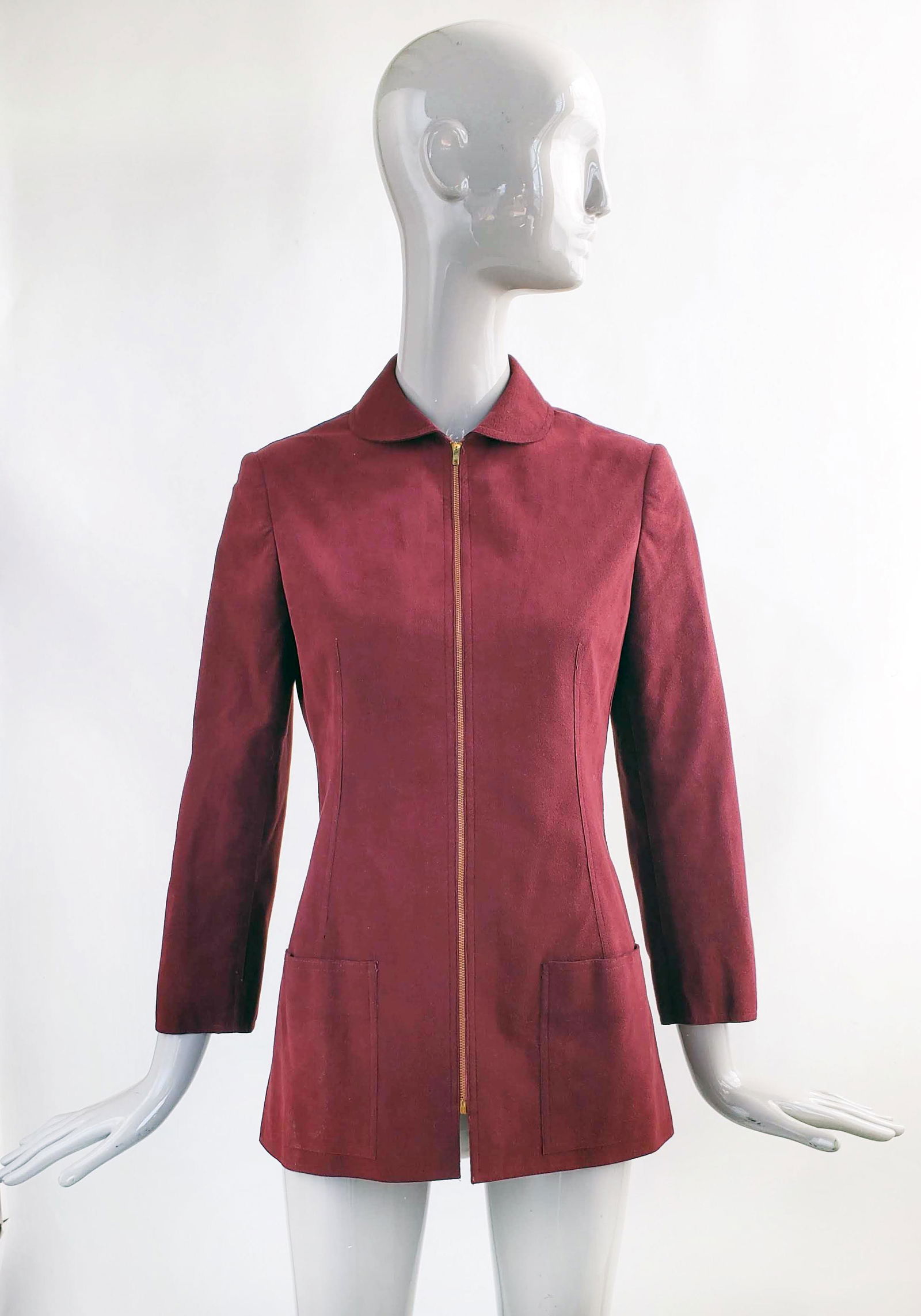 Halston Burgundy Ultrasuede Jacket, ca. 1973: Halston Burgundy Ultrasuede Zipper Front Jacket, ca. 1973-75