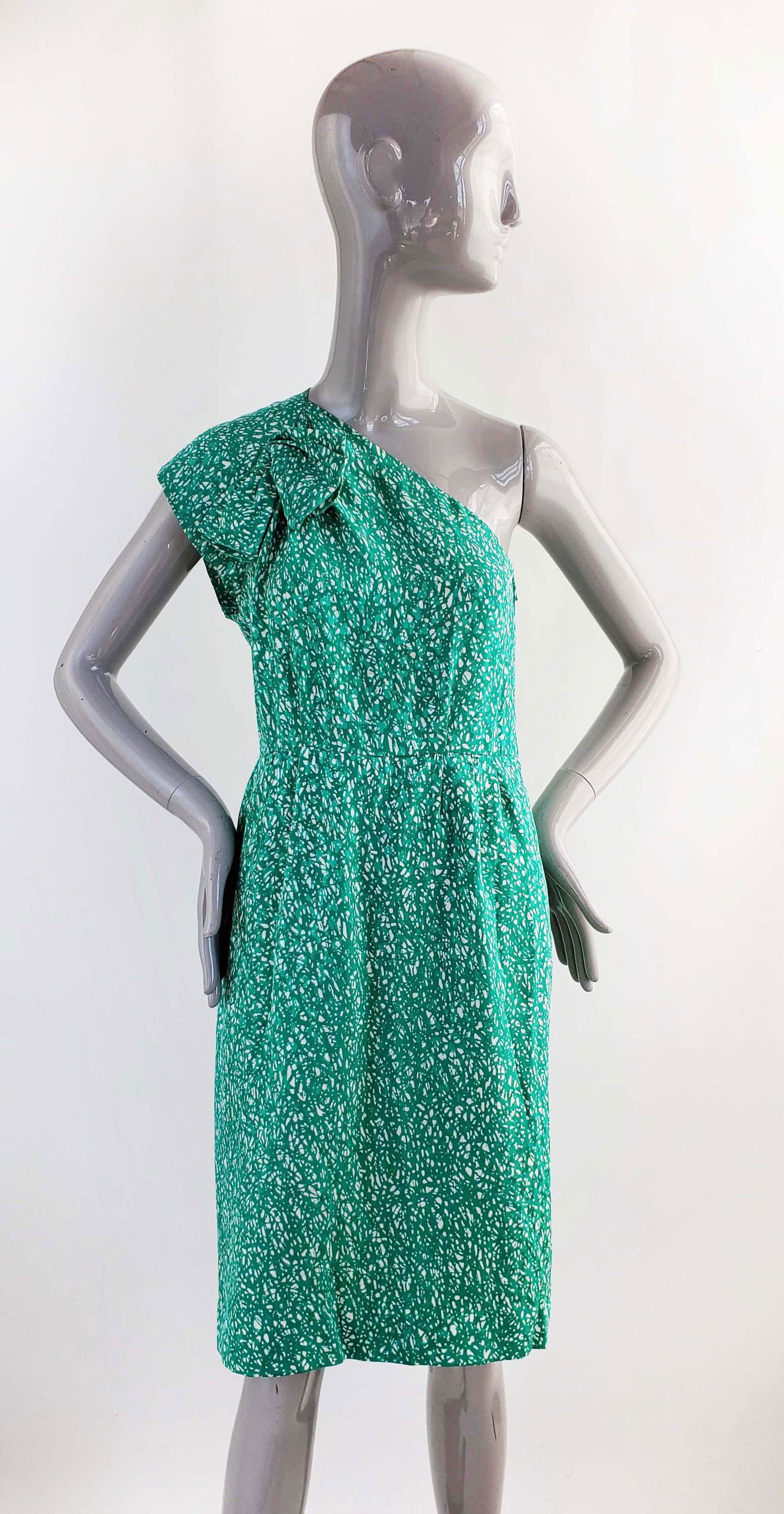 Nina Ricci Paris Green Silk Dress, ca.1980s (1 of 5)