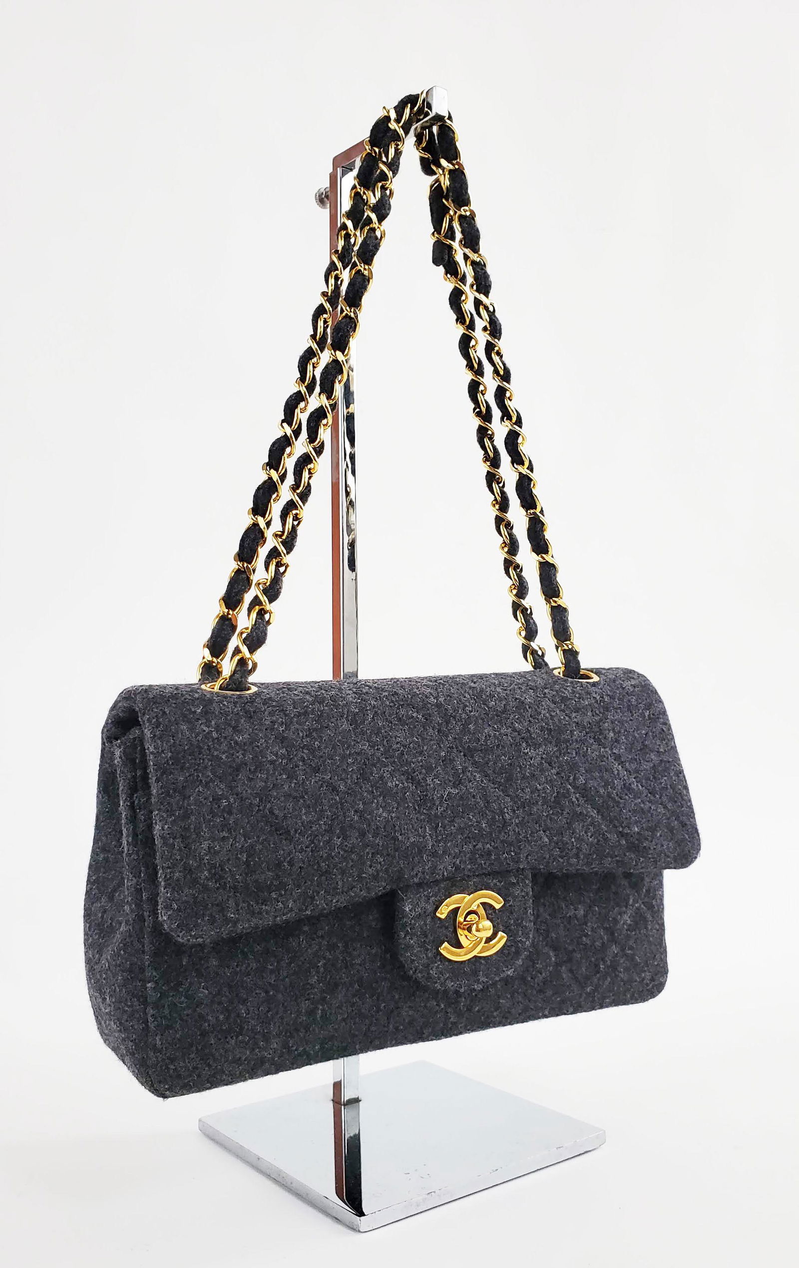 Chanel 2.55 Quilted Gray Wool Shoulder Bag, 1990s (1 of 12)