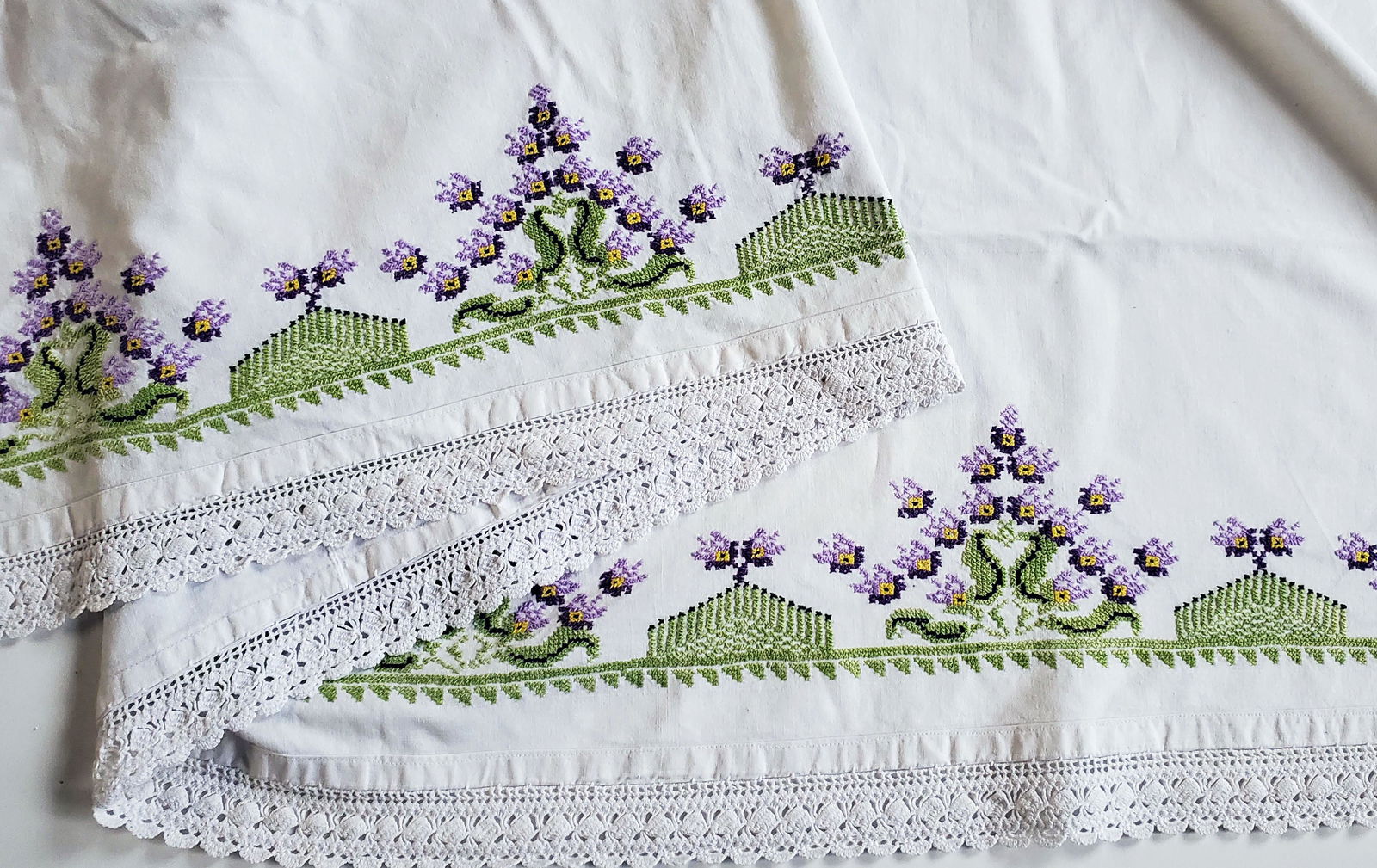 Cross Stitch Embroidered Panel w Crochet Border (1 of 3)