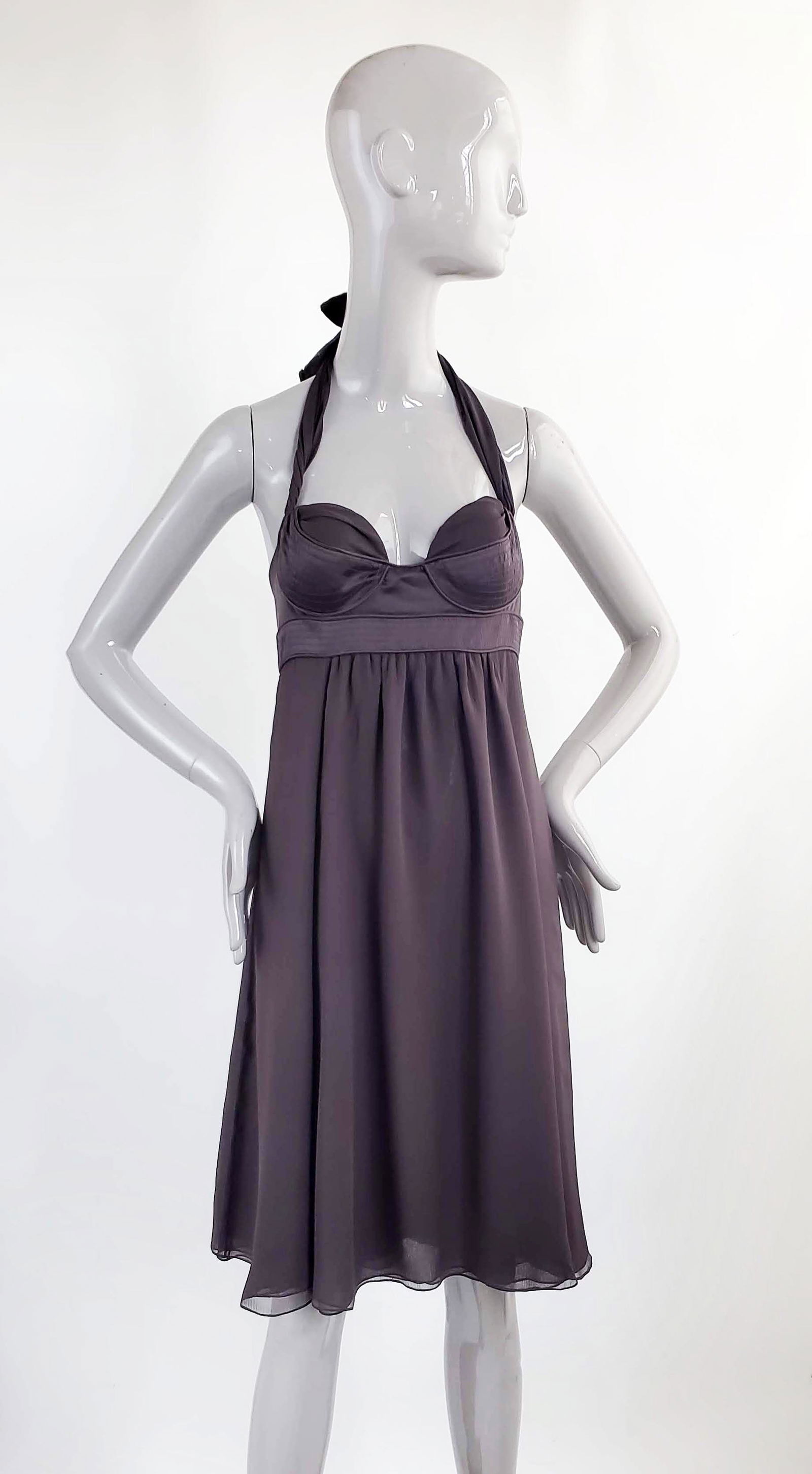 Proenza Schouler Brown Silk Dress,ca.2005: Proenza Schouler Brown Silk Chiffon Halter Dress or Tunic, ca. 2005. Made in USA, size 4.