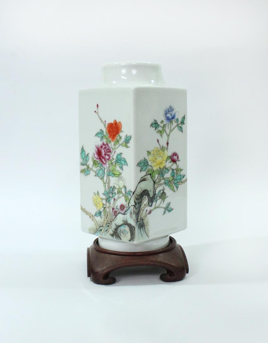 Chinese Famille Rose Enameled Square Vase (1 of 7)
