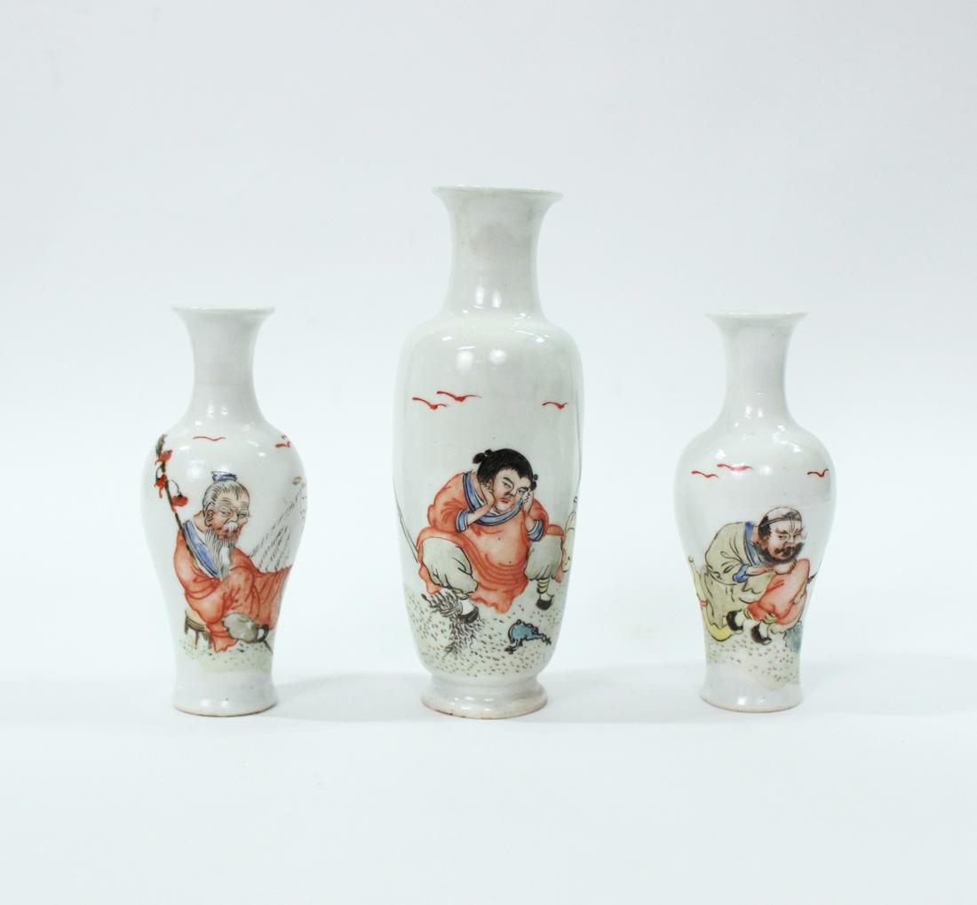 3 Chinese Porcelain Hand Painted Small Vases (1 of 3)