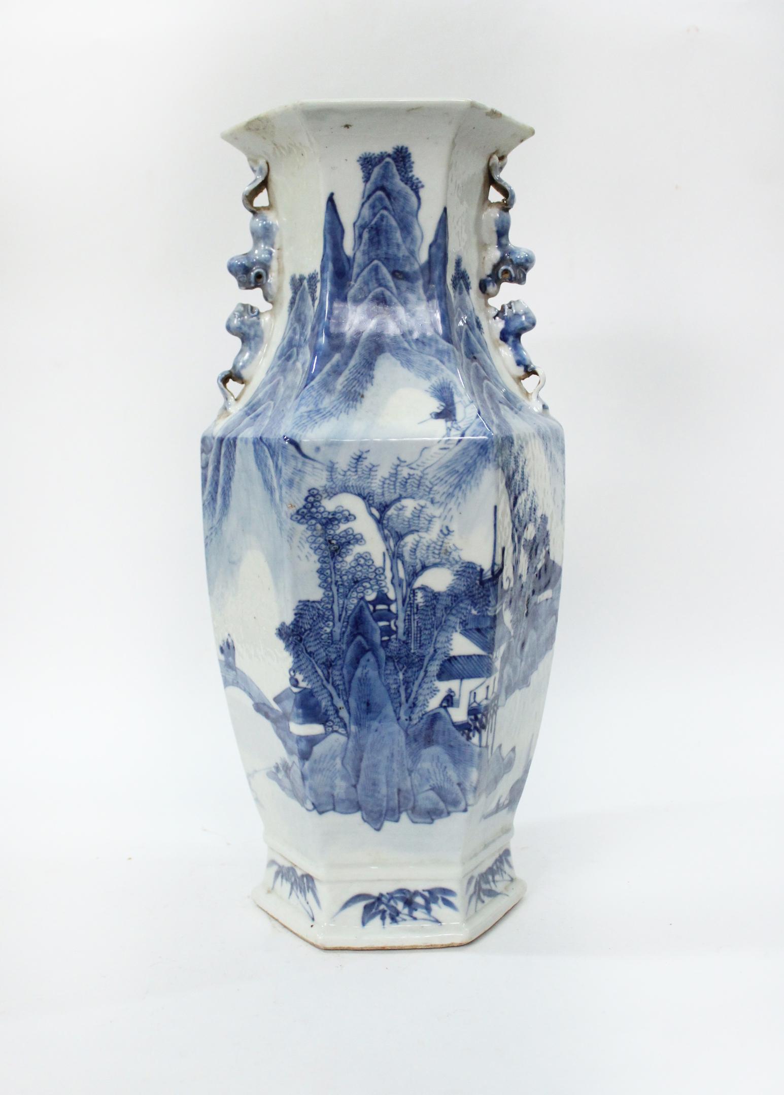 Antique Chinese Blue & White Porcelain Hexagonal Vase (1 of 9)