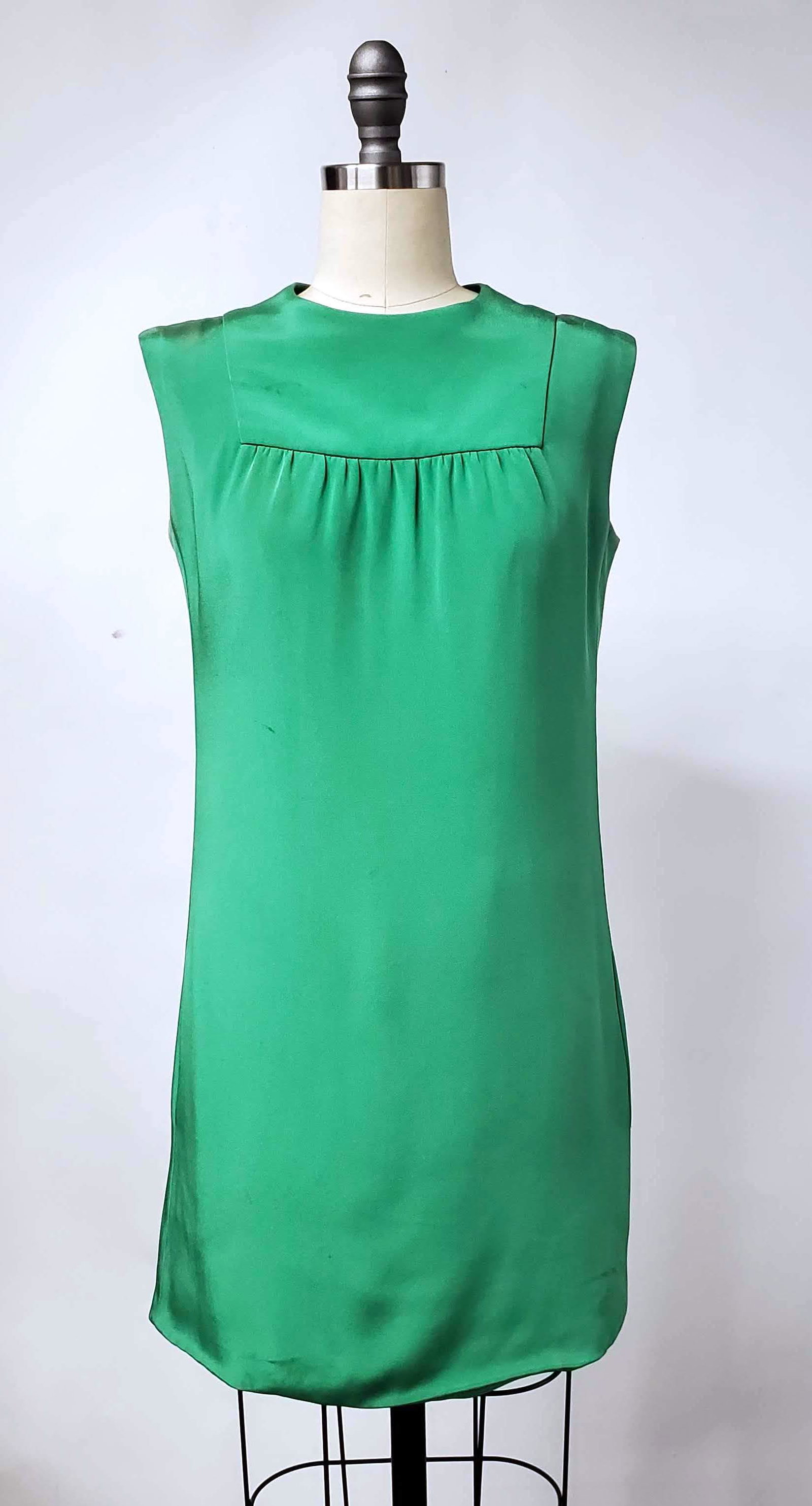 Donald Brooks Couture Green Silk Dress, S/S 1968: Donald Brooks Couture Green Silk Dress, S/S 1968. Saks Fifth Avenue custom salon label is dated 5/23/68.