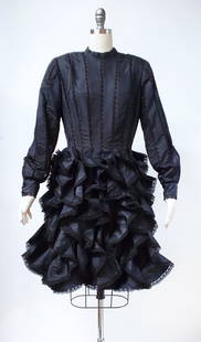 Travilla Black Silk Evening Dress, ca. 1980s: William Travilla Couture Black Silk & Lace Evening Dress, ca. 1980s.