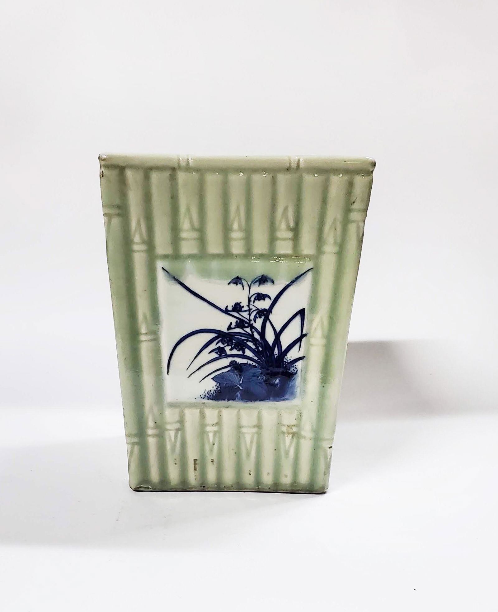 Antique Chinese Blue & White Celadon Square Vase (1 of 8)