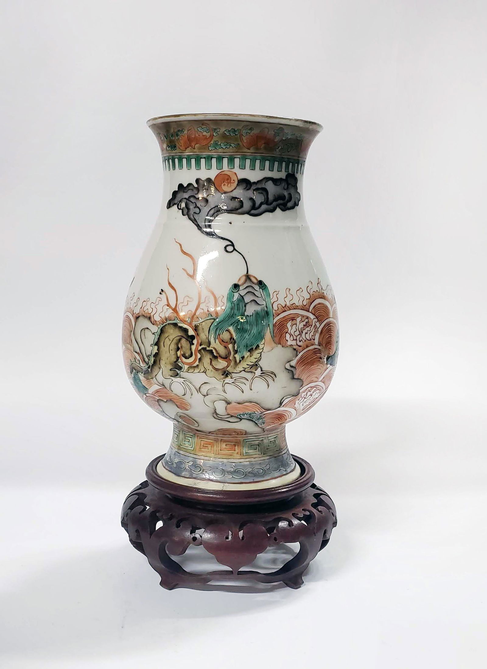 Antique Chinese Famille Rose Vase with Dragons (1 of 8)