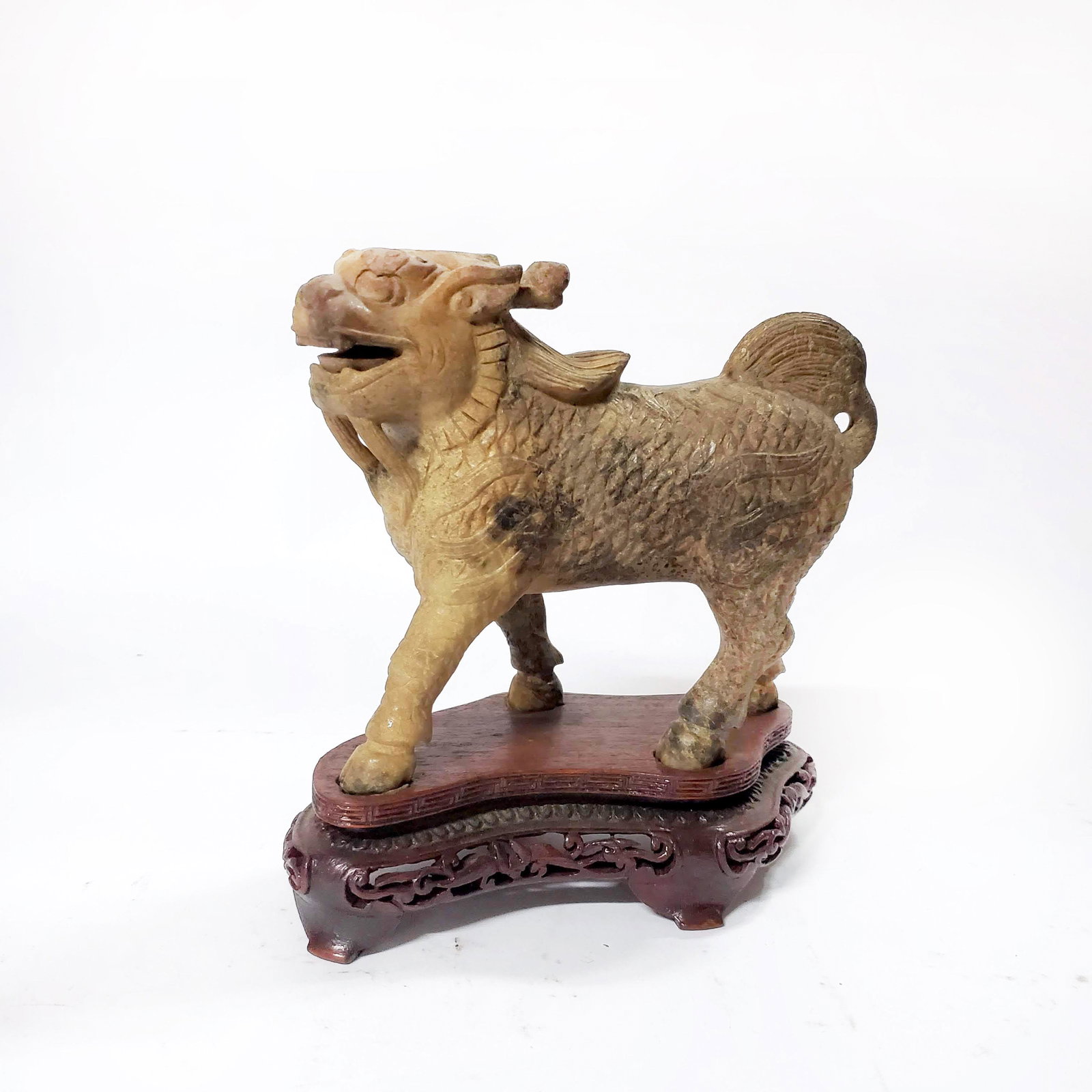 Chinese Carved Stone Foo Dog with wood stand (1 of 4)