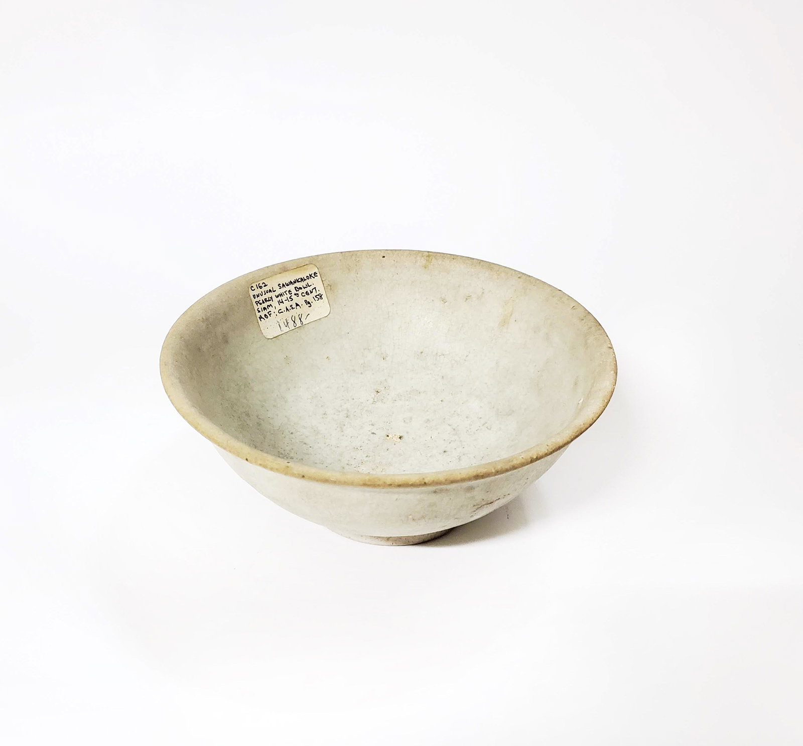 Sawankhalok Pearly White Bowl, 14th-15th c.: Antique Unusual Sawankaloke Pearly White Bowl,Siam, ca. 14th-15th c. h. 3in. d. 6in.