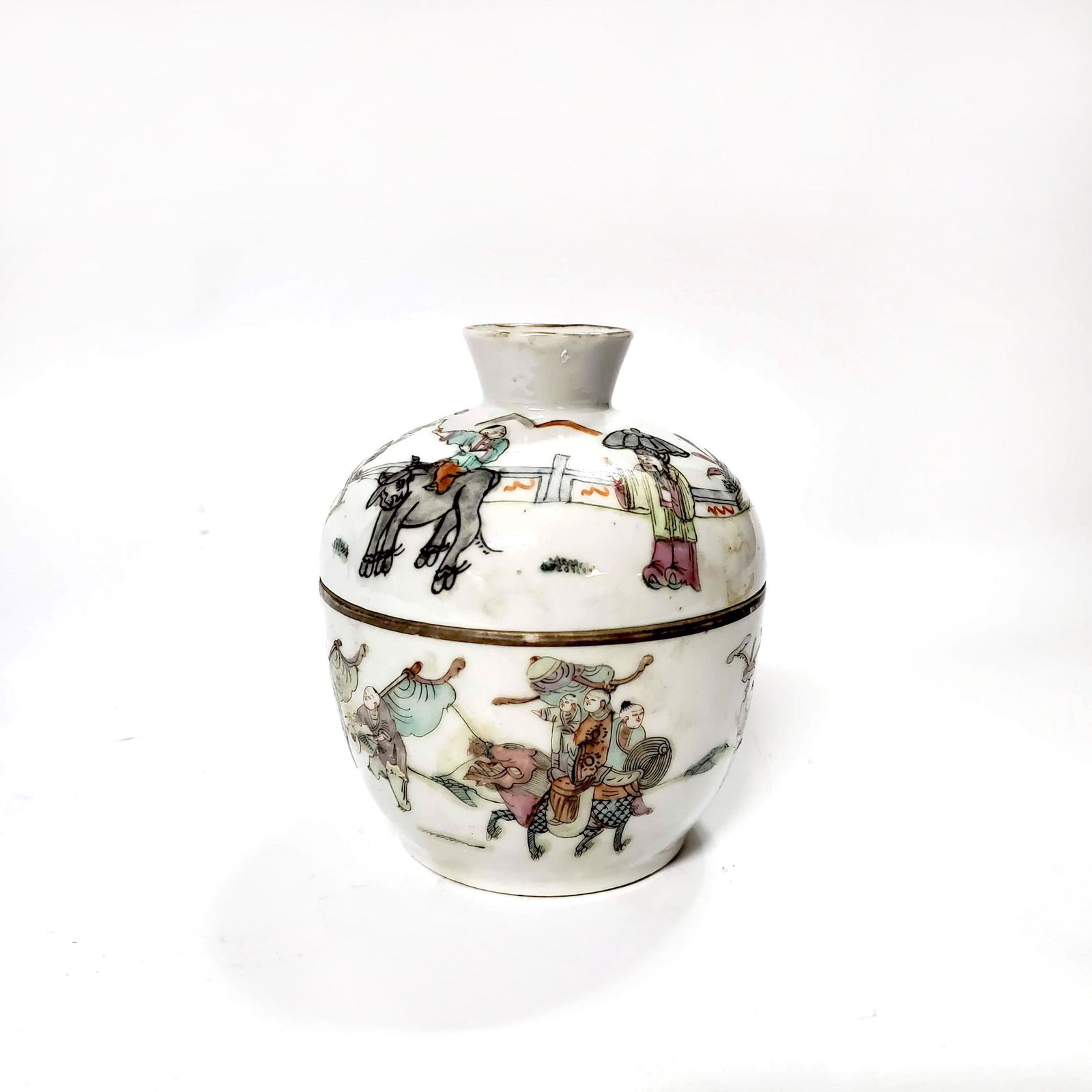 Antique Chinese Famille Rose Lidded Bowl, Marked (1 of 6)