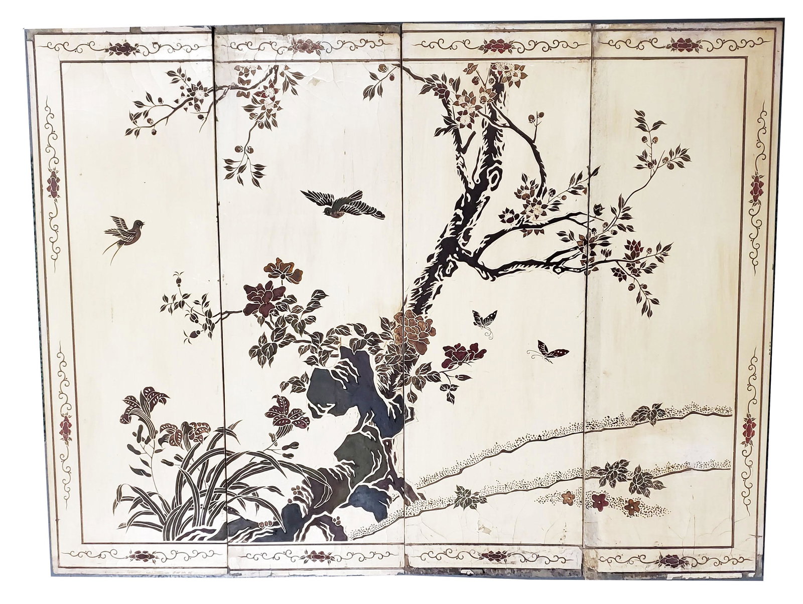 Antique Chinese Lacquered 4 pc Panel (1 of 8)